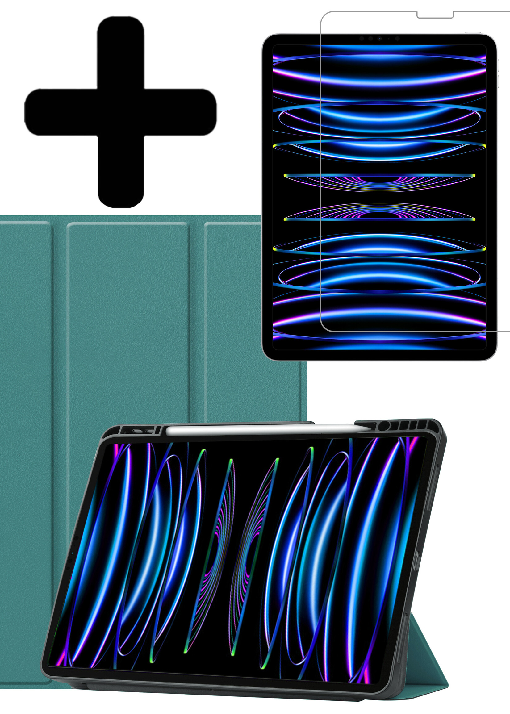 LUQ LUQ iPad Pro 12.9 inch (2022) Hoesje Met Apple Pencilhouder Met Screenprotector - Donkergroen
