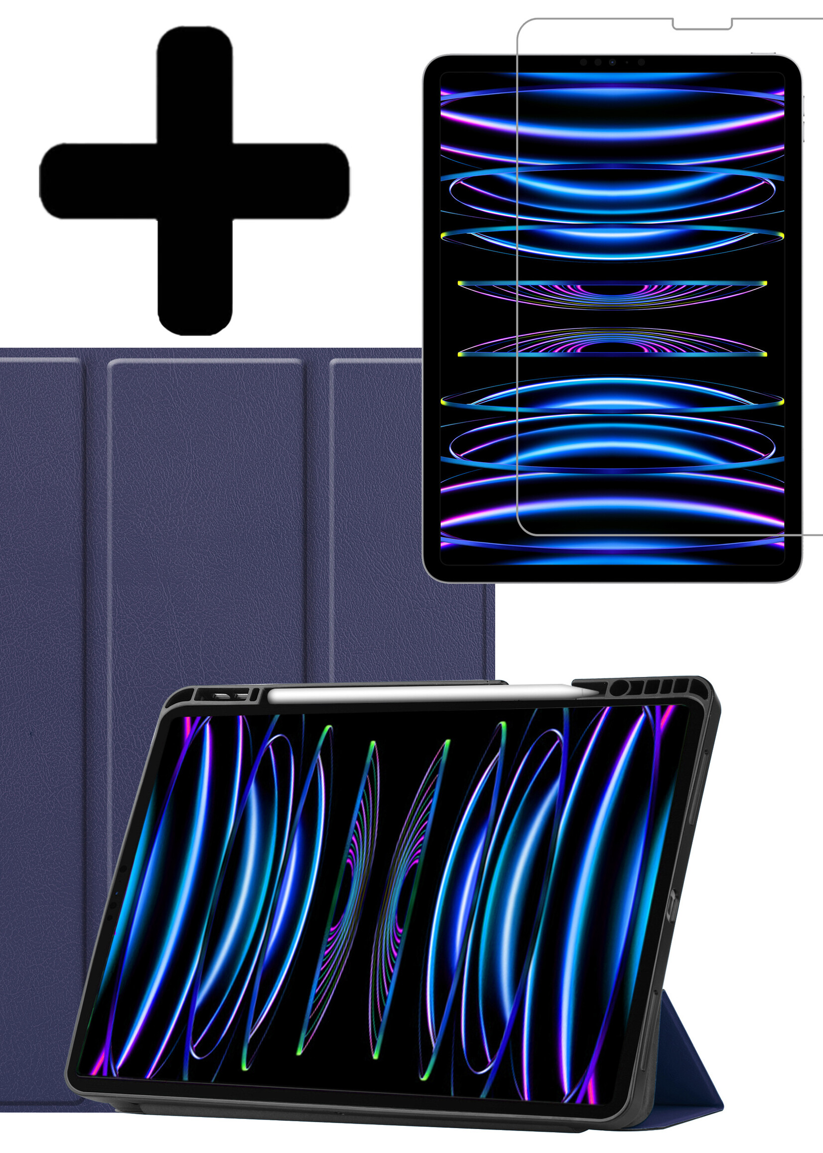 LUQ LUQ iPad Pro 12.9 inch (2022) Hoesje Met Apple Pencilhouder Met Screenprotector - Donkerblauw