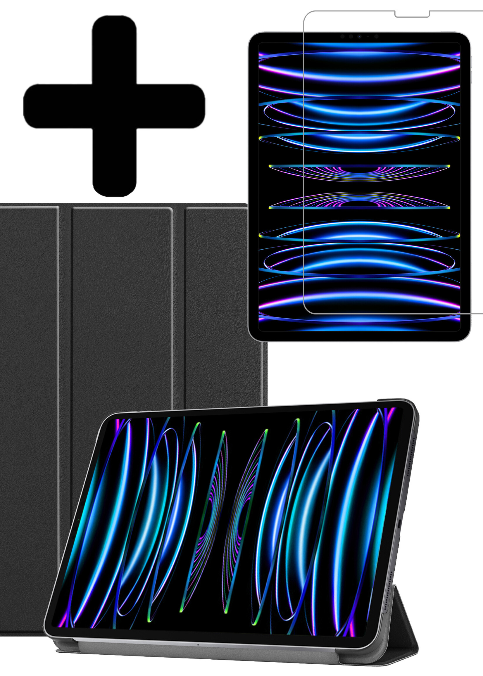 LUQ LUQ iPad Pro 12.9 inch (2022) Hoesje Met Screenprotector - Zwart