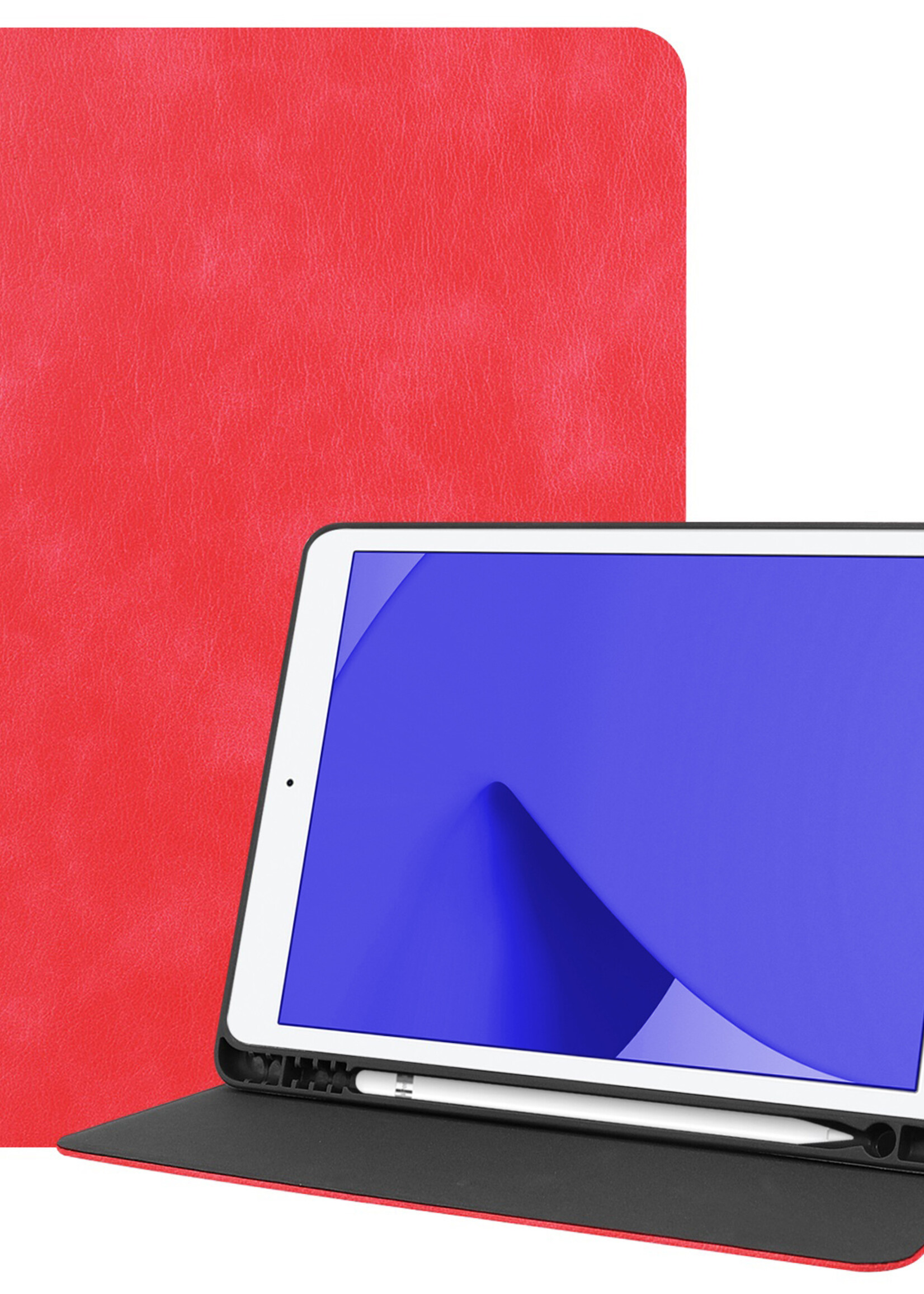 LUQ Hoes Geschikt voor iPad 10.2 2021 Hoes Luxe Hoesje Book Case Cover Met Uitsparing Geschikt voor Apple Pencil - Hoesje Geschikt voor iPad 9 Hoesje Bookcase - Rood