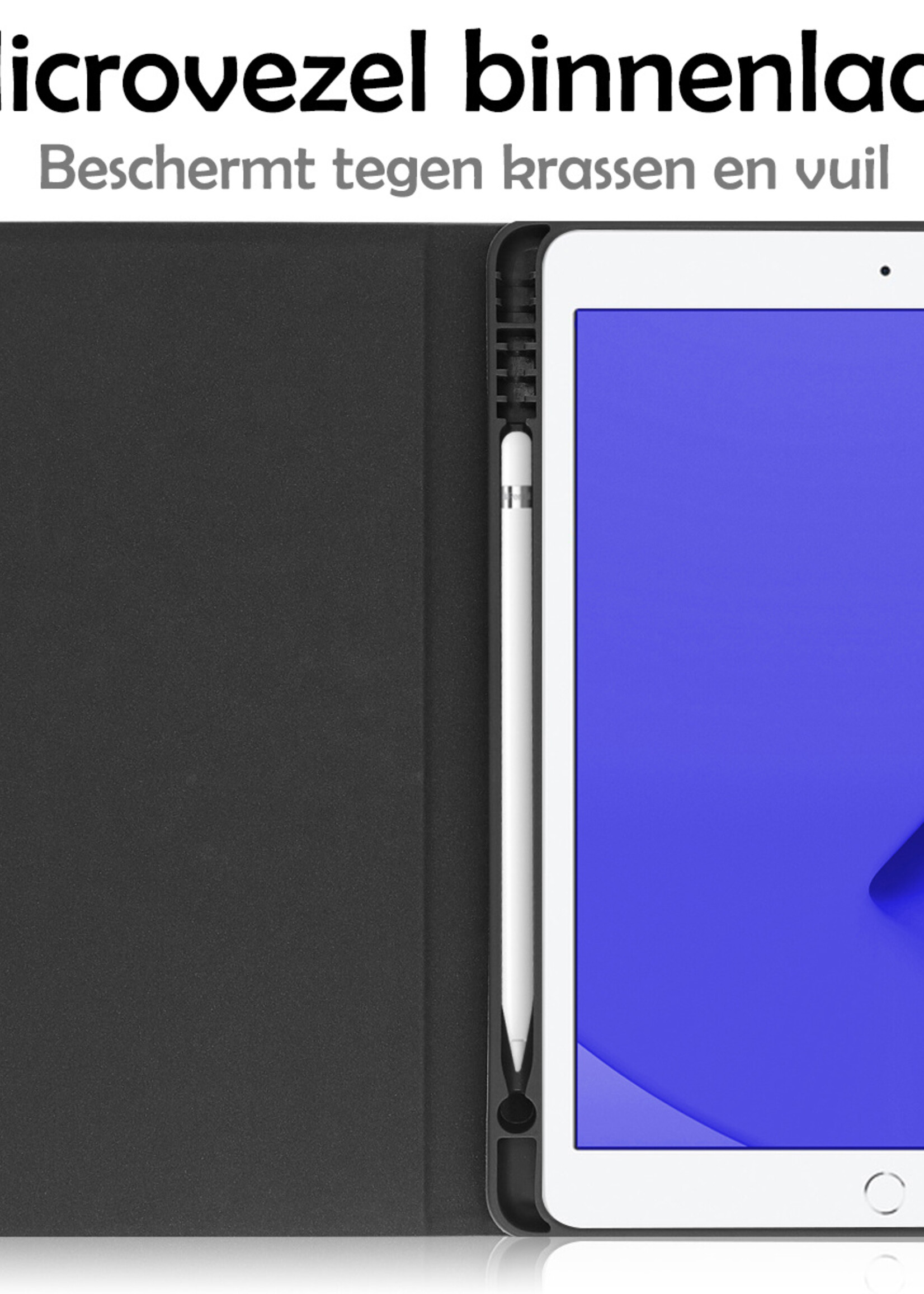 LUQ Hoes Geschikt voor iPad 10.2 2021 Hoes Luxe Hoesje Book Case Cover Met Uitsparing Geschikt voor Apple Pencil - Hoesje Geschikt voor iPad 9 Hoesje Bookcase - Zwart
