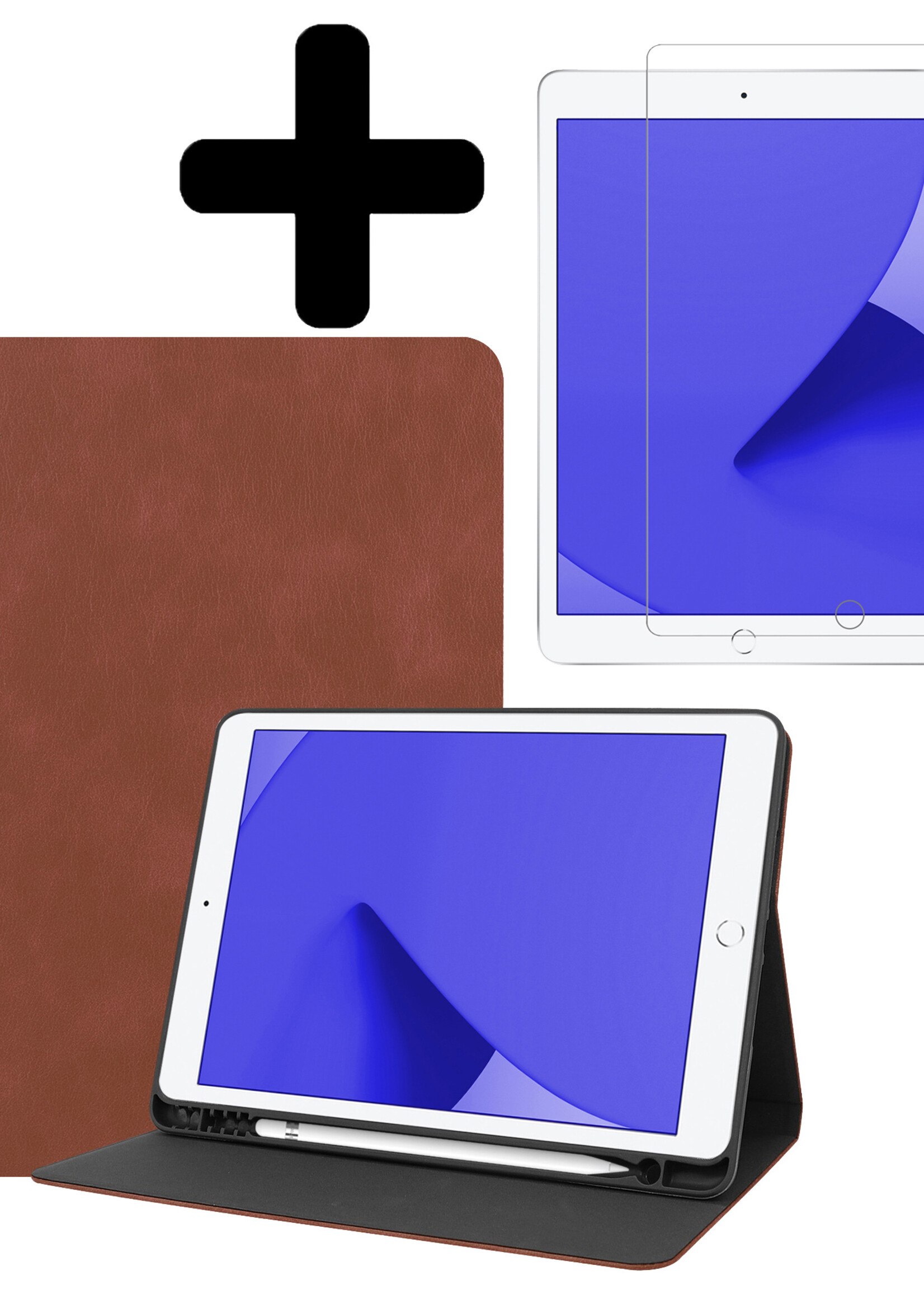 LUQ Hoes Geschikt voor iPad 10.2 2021 Hoes Luxe Hoesje Book Case Cover Met Uitsparing Geschikt voor Apple Pencil Met Screenprotector - Hoesje Geschikt voor iPad 9 Hoesje Bookcase - Bruin