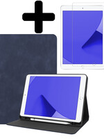 LUQ LUQ Luxe Lederen iPad 10.2 2021 Hoes En Screenprotector - Donkerblauw