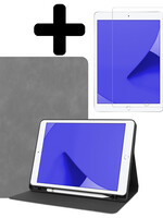 LUQ LUQ Luxe Lederen iPad 10.2 2021 Hoes En Screenprotector - Grijs