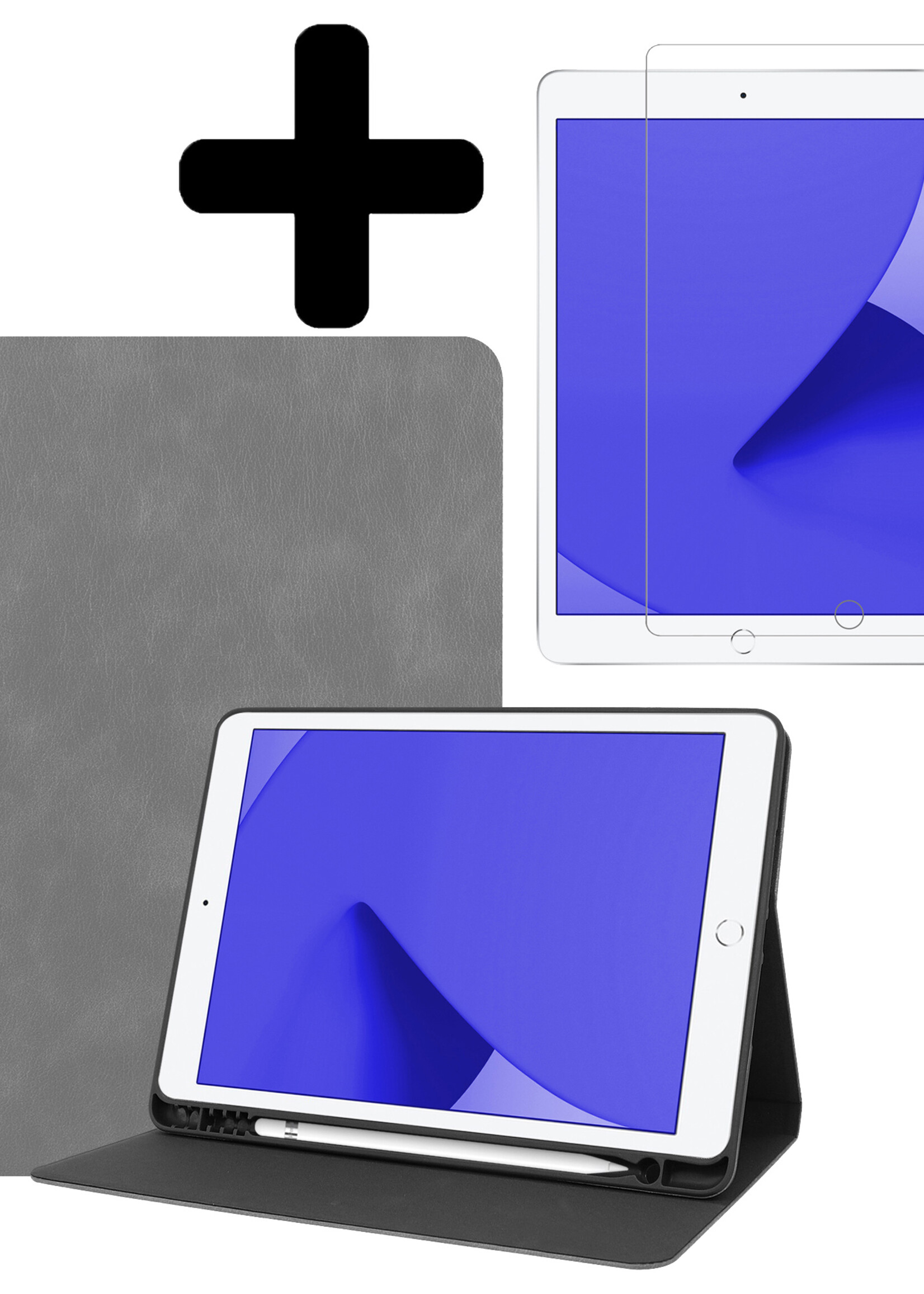 LUQ Hoes Geschikt voor iPad 10.2 2021 Hoes Luxe Hoesje Book Case Cover Met Uitsparing Geschikt voor Apple Pencil Met Screenprotector - Hoesje Geschikt voor iPad 9 Hoesje Bookcase - Grijs