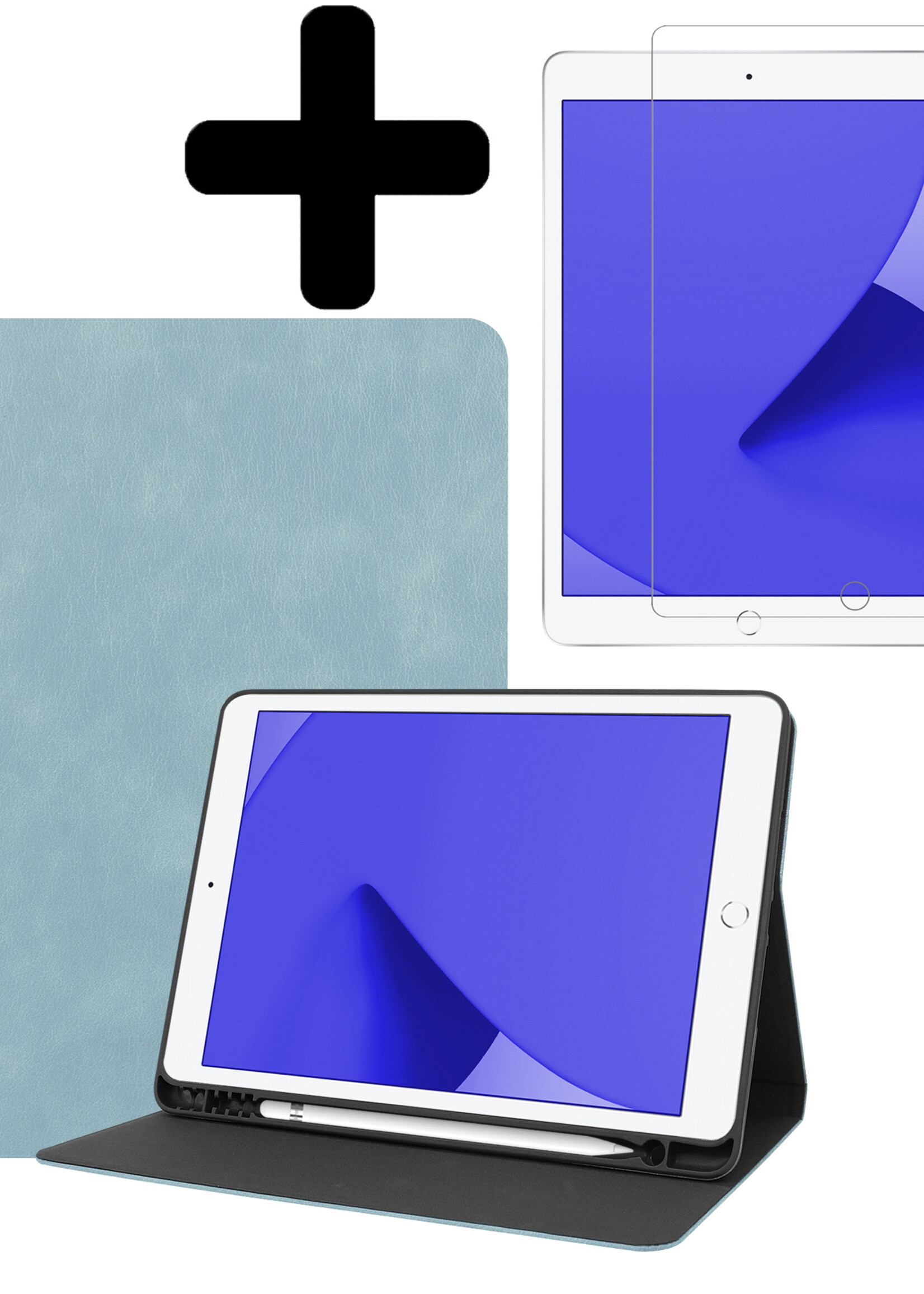 LUQ Hoes Geschikt voor iPad 10.2 2021 Hoes Luxe Hoesje Book Case Cover Met Uitsparing Geschikt voor Apple Pencil Met Screenprotector - Hoesje Geschikt voor iPad 9 Hoesje Bookcase - Lichtblauw