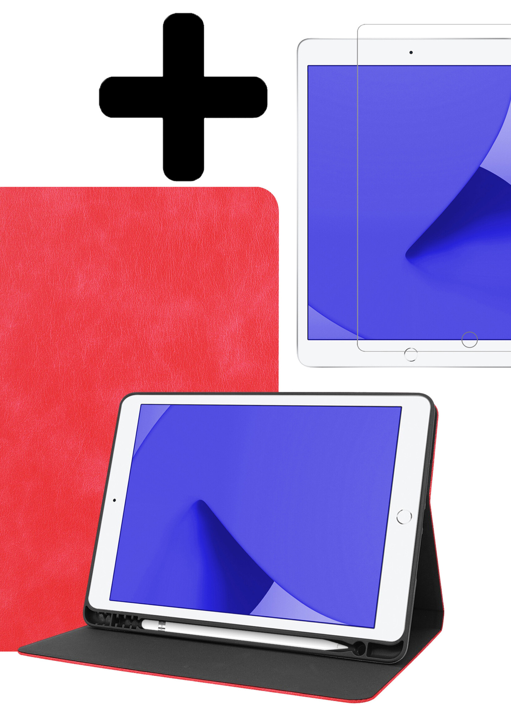 LUQ Hoes Geschikt voor iPad 10.2 2021 Hoes Luxe Hoesje Book Case Cover Met Uitsparing Geschikt voor Apple Pencil Met Screenprotector - Hoesje Geschikt voor iPad 9 Hoesje Bookcase - Rood
