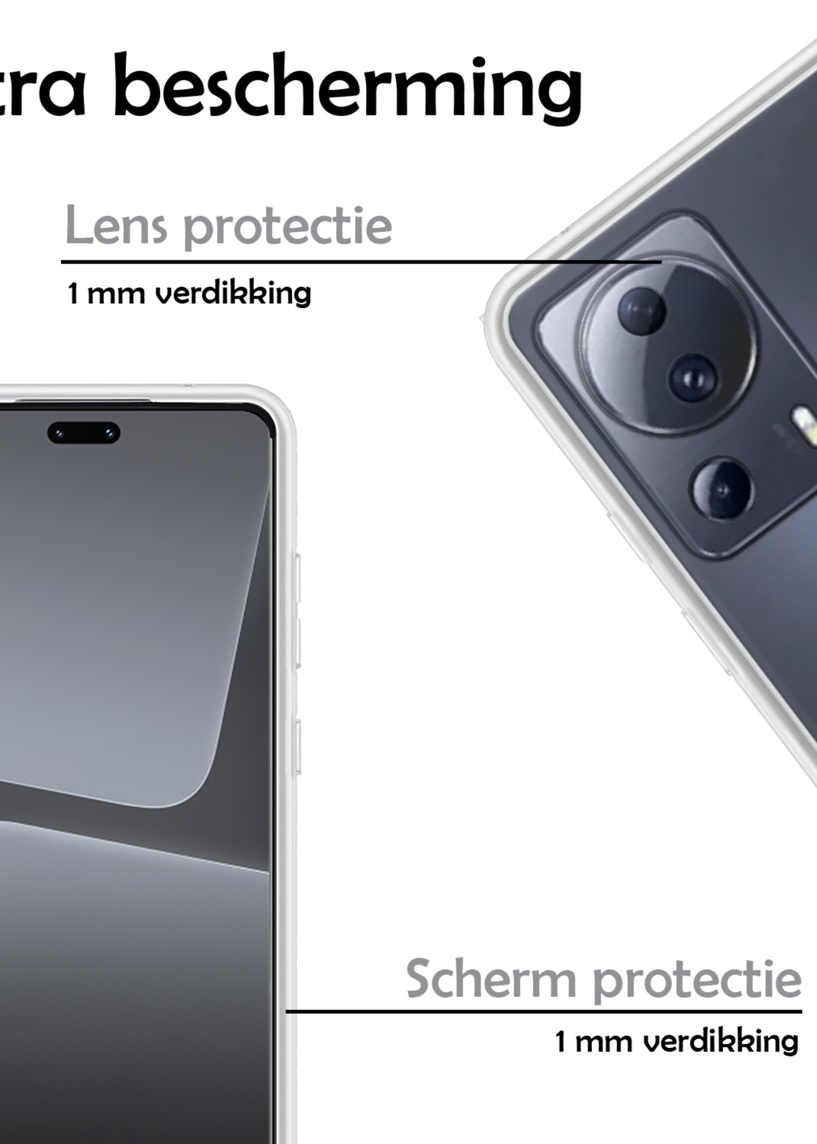 LUQ Hoesje Geschikt voor Xiaomi 13 Lite Hoesje Siliconen Case Met Screenprotector - Hoes Geschikt voor Xiaomi 13 Lite Hoes Siliconen - Transparant