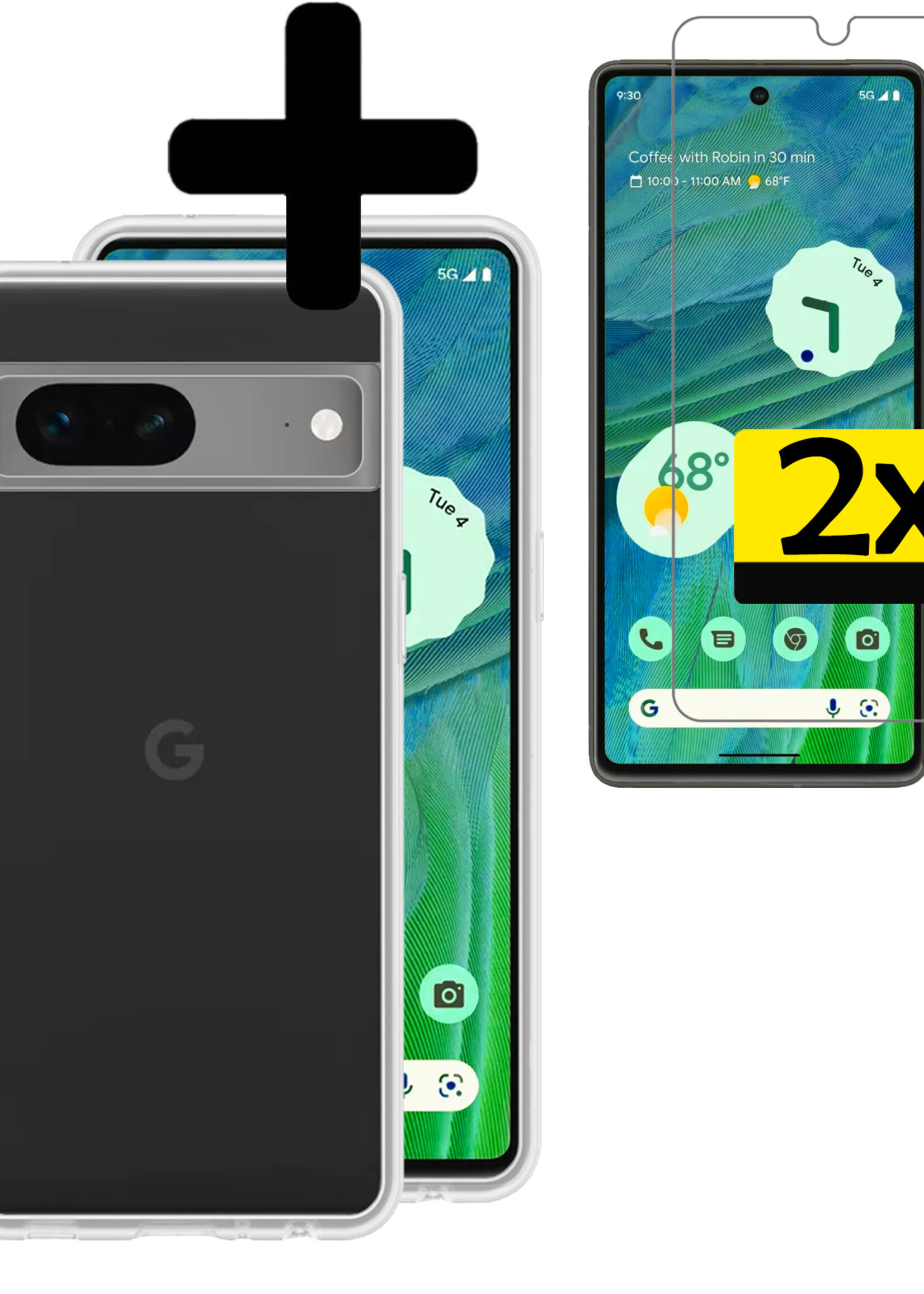 LUQ Hoesje Geschikt voor Google Pixel 7A Hoesje Siliconen Case Met 2x Screenprotector - Hoes Geschikt voor Google Pixel 7A Hoes Siliconen - Transparant