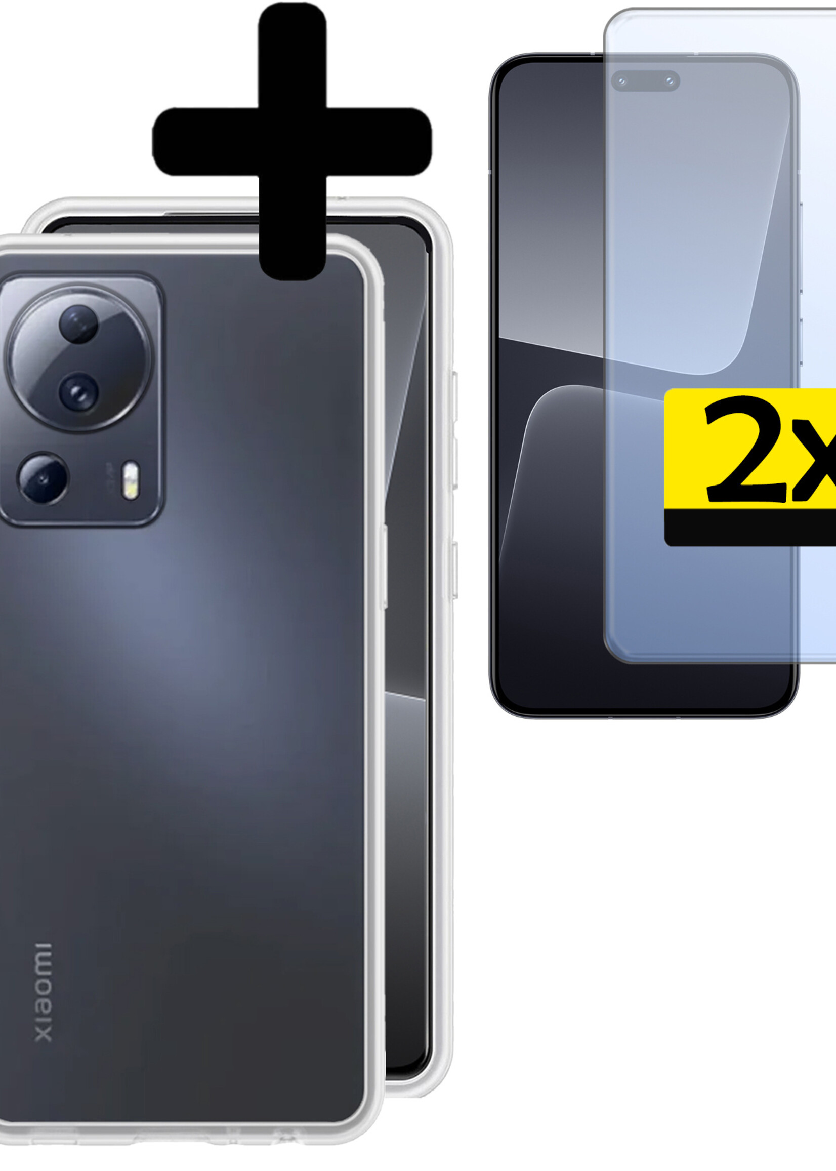 LUQ Hoesje Geschikt voor Xiaomi 13 Lite Hoesje Siliconen Case Met 2x Screenprotector - Hoes Geschikt voor Xiaomi 13 Lite Hoes Siliconen - Transparant