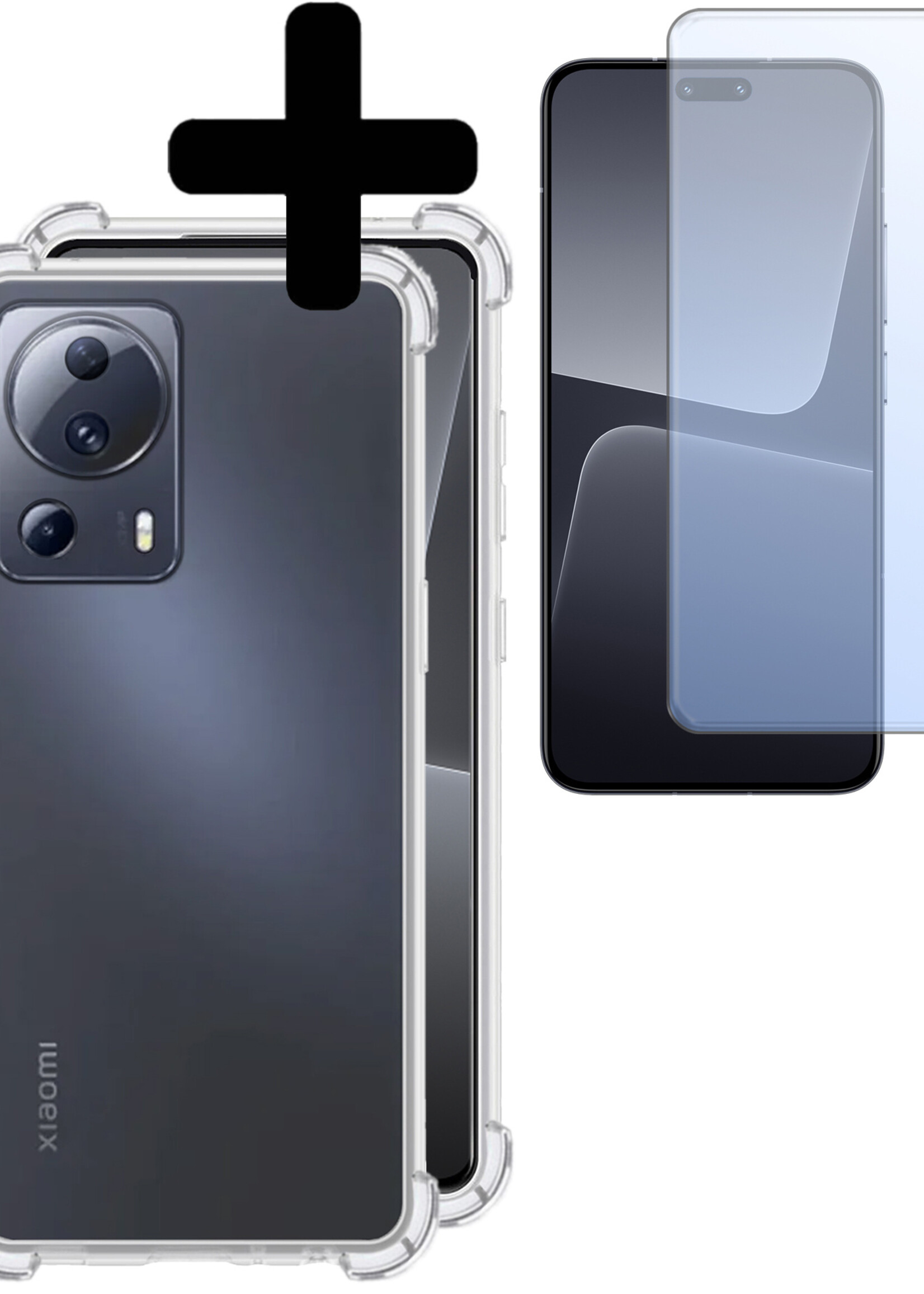 LUQ Hoesje Geschikt voor Xiaomi 13 Lite Hoesje Shockproof Case Siliconen Met Screenprotector - Hoes Geschikt voor Xiaomi 13 Lite Hoes Cover Siliconen - Transparant