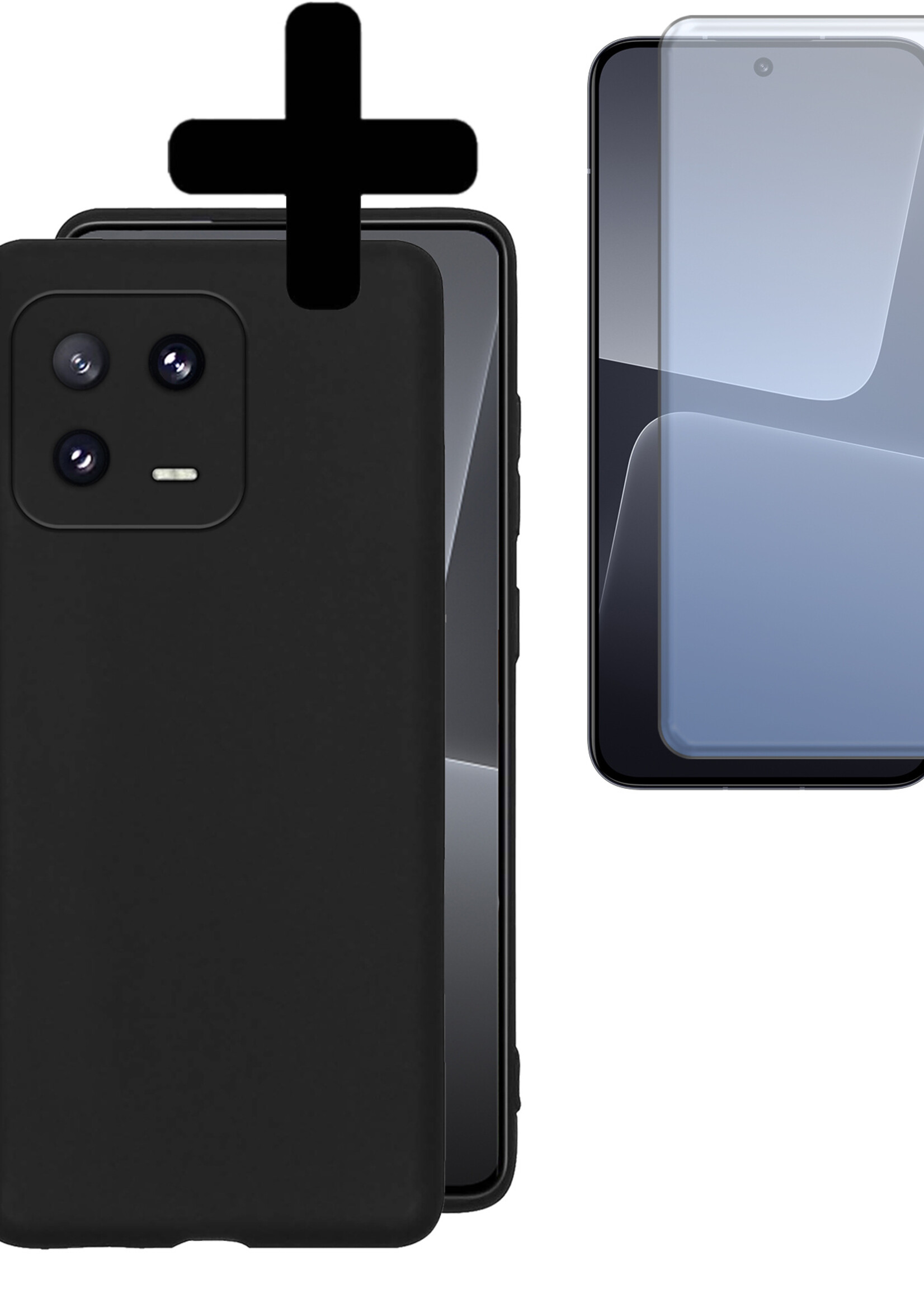 LUQ Hoesje Geschikt voor Xiaomi 13 Hoesje Siliconen Case Met Screenprotector - Hoes Geschikt voor Xiaomi 13 Hoes Siliconen - Zwart