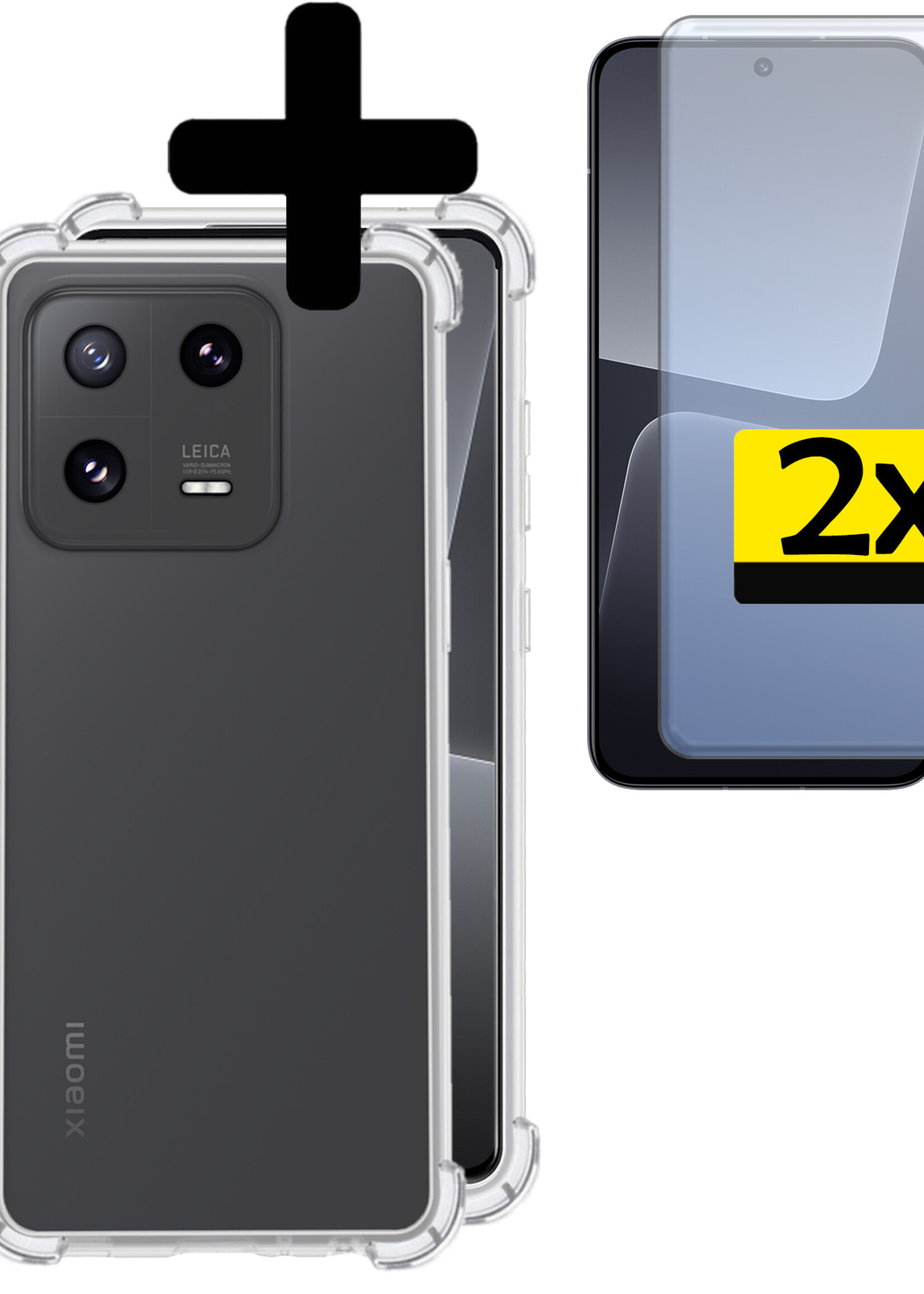 LUQ Hoesje Geschikt voor Xiaomi 13 Hoesje Shockproof Case Siliconen Met 2x Screenprotector - Hoes Geschikt voor Xiaomi 13 Hoes Cover Siliconen - Transparant