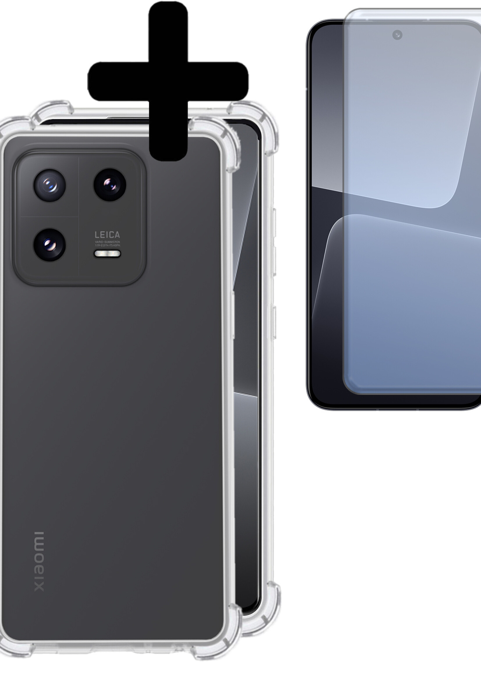LUQ Hoesje Geschikt voor Xiaomi 13 Hoesje Shockproof Case Siliconen Met Screenprotector - Hoes Geschikt voor Xiaomi 13 Hoes Cover Siliconen - Transparant