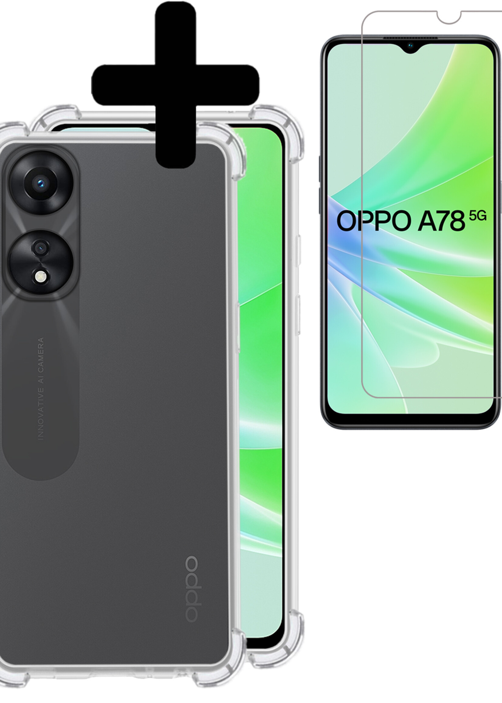 LUQ Hoesje Geschikt voor OPPO A78 5G Hoesje Shockproof Case Siliconen Met Screenprotector - Hoes Geschikt voor OPPO A78 Hoes Cover Siliconen - Transparant