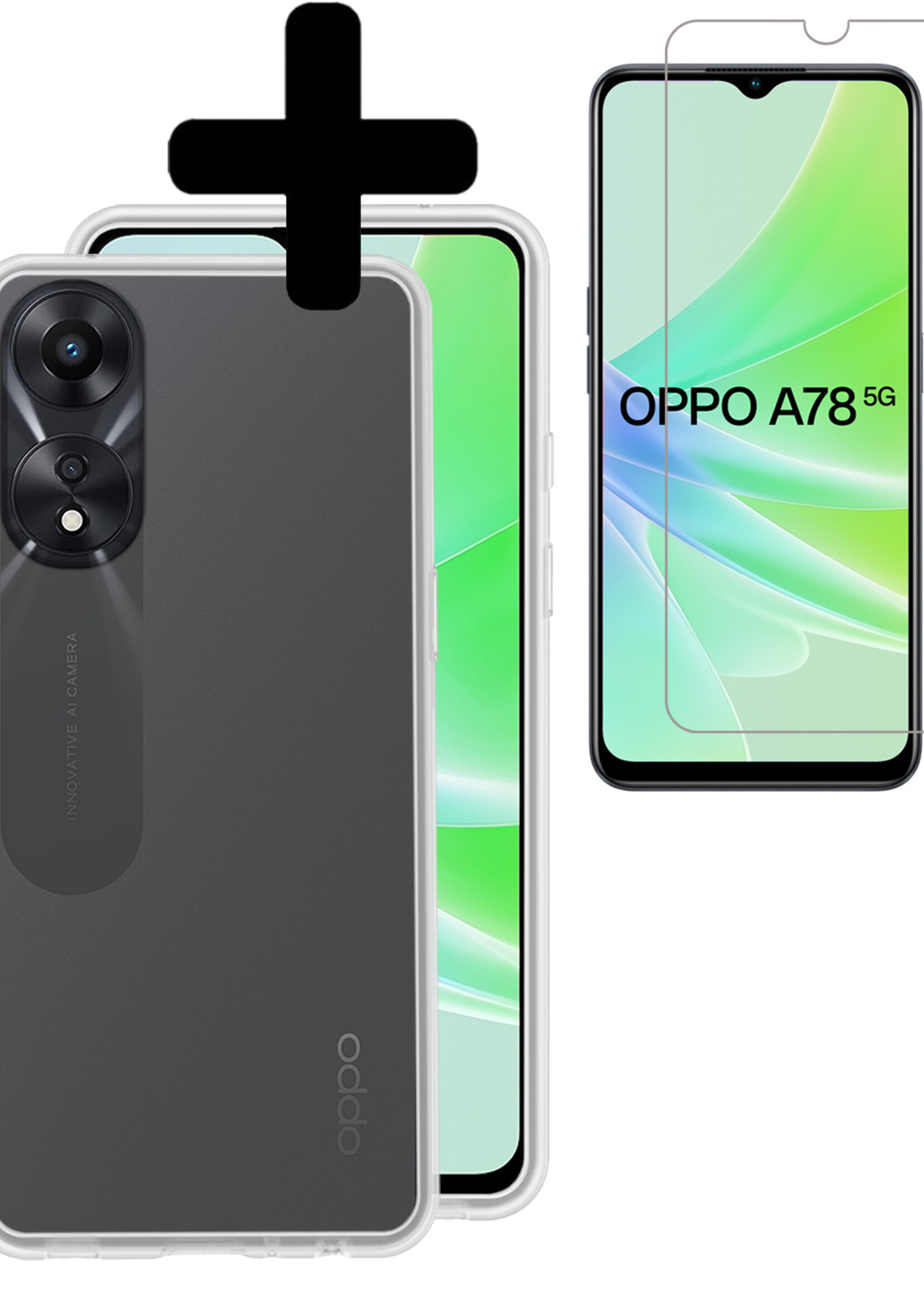 LUQ Hoesje Geschikt voor OPPO A78 5G Hoesje Siliconen Case Met Screenprotector - Hoes Geschikt voor OPPO A78 Hoes Siliconen - Transparant