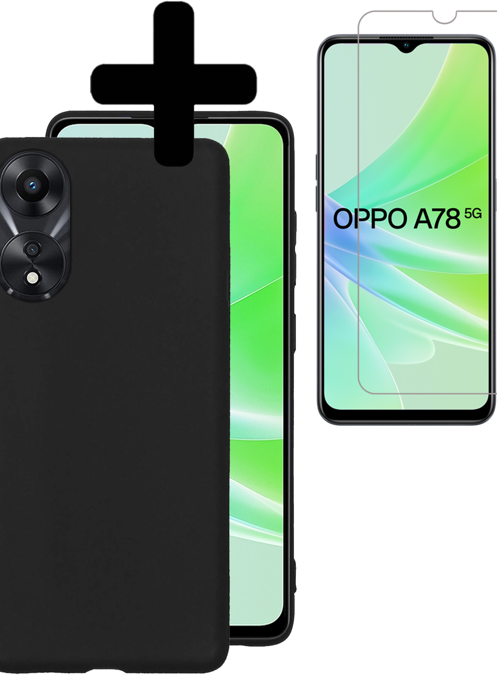 LUQ Hoesje Geschikt voor OPPO A78 5G Hoesje Siliconen Case Met Screenprotector - Hoes Geschikt voor OPPO A78 Hoes Siliconen - Zwart