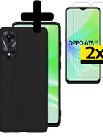 LUQ LUQ OPPO A78 Hoesje Siliconen Met 2x Screenprotector - Zwart
