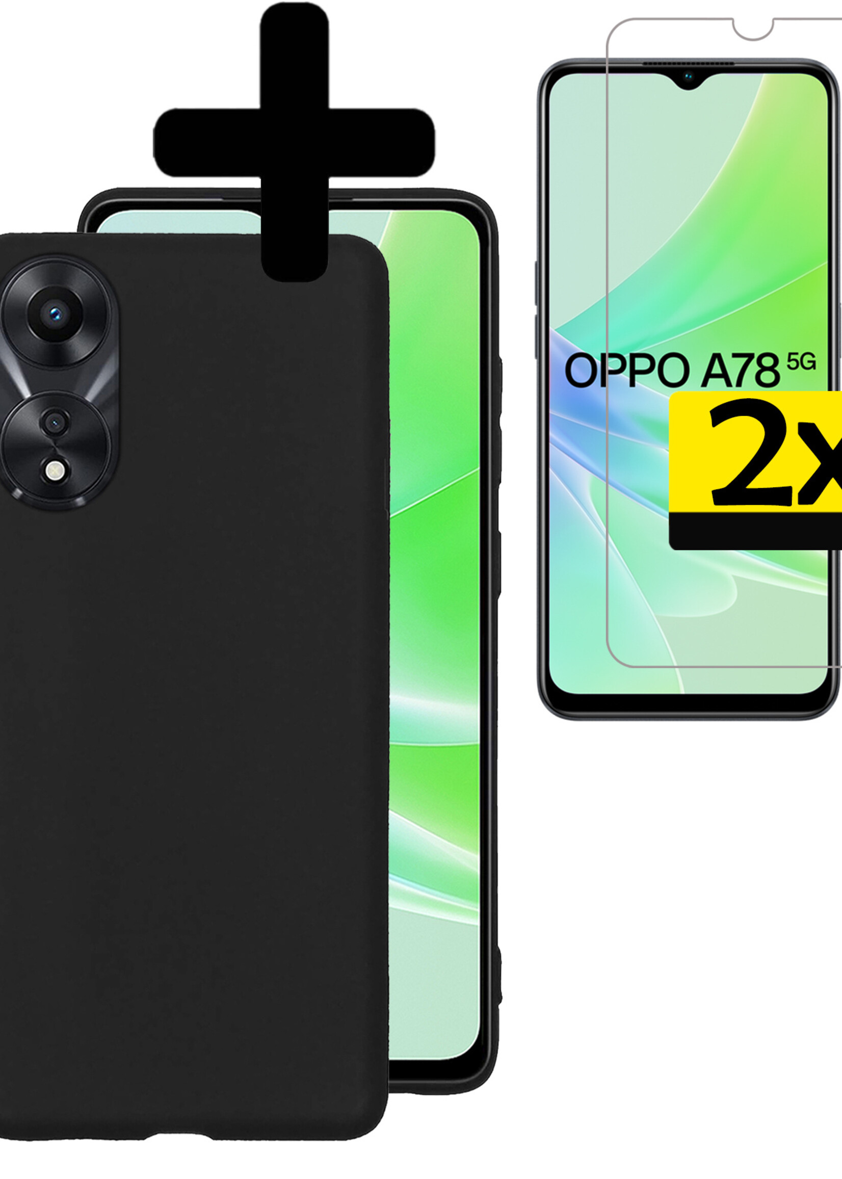 LUQ Hoesje Geschikt voor OPPO A78 5G Hoesje Siliconen Case Met 2x Screenprotector - Hoes Geschikt voor OPPO A78 Hoes Siliconen - Zwart