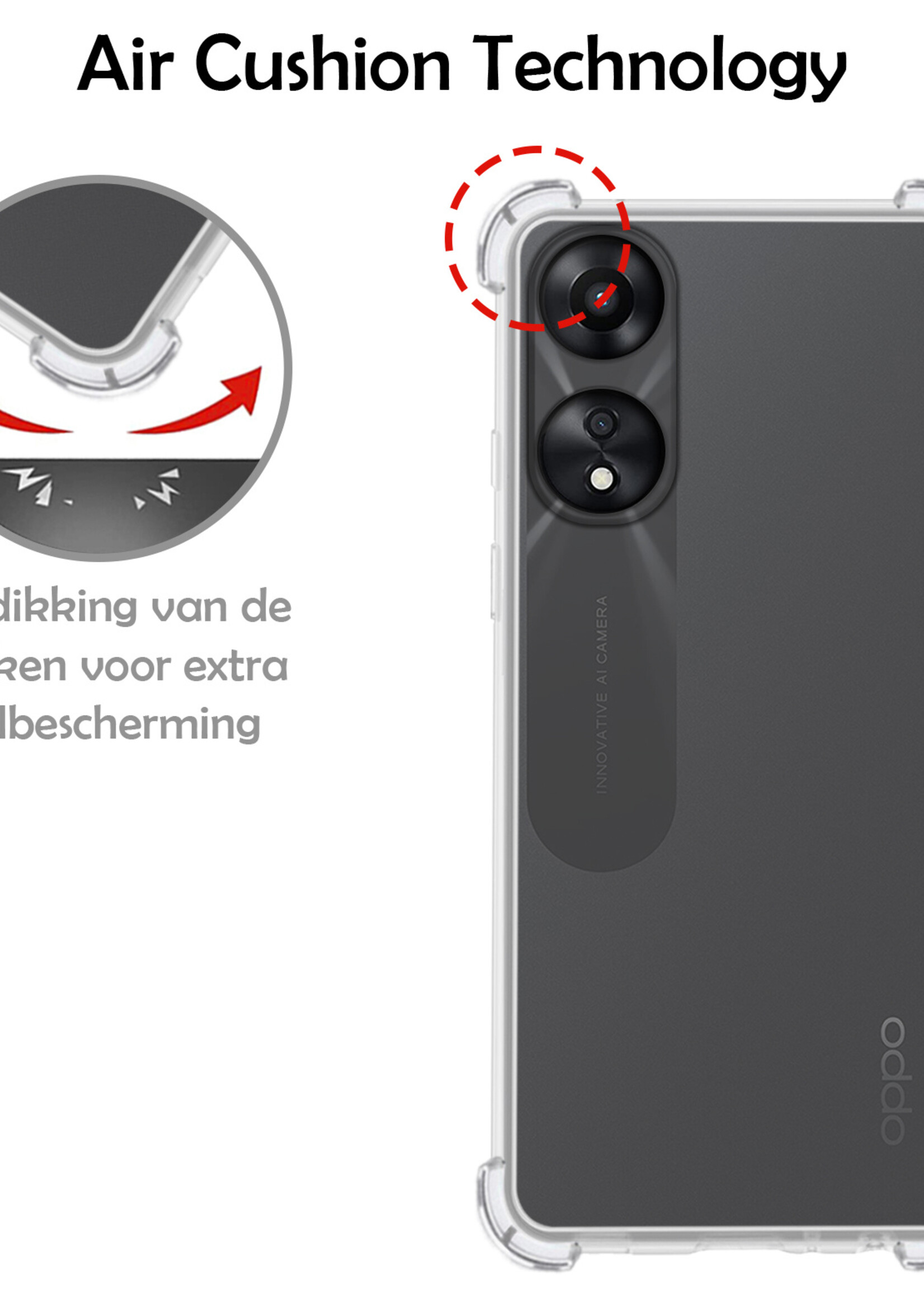 LUQ Hoesje Geschikt voor OPPO A78 5G Hoesje Shockproof Case Siliconen Met Screenprotector - Hoes Geschikt voor OPPO A78 Hoes Cover Siliconen - Transparant