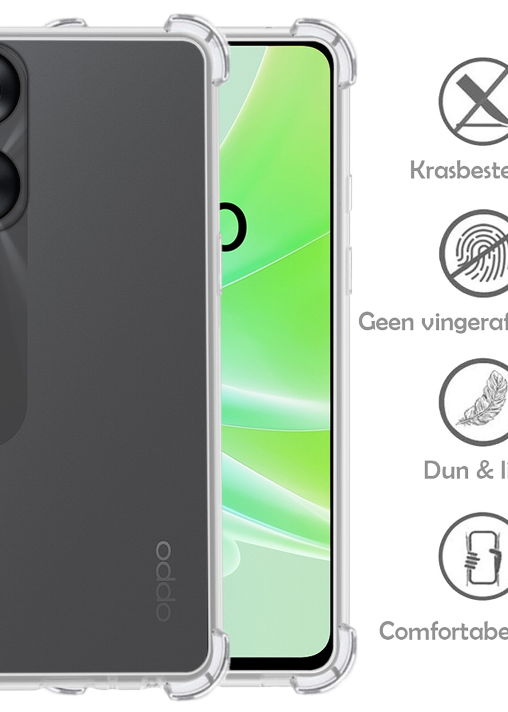 LUQ Hoesje Geschikt voor OPPO A78 5G Hoesje Shockproof Case Siliconen Met 2x Screenprotector - Hoes Geschikt voor OPPO A78 Hoes Cover Siliconen - Transparant