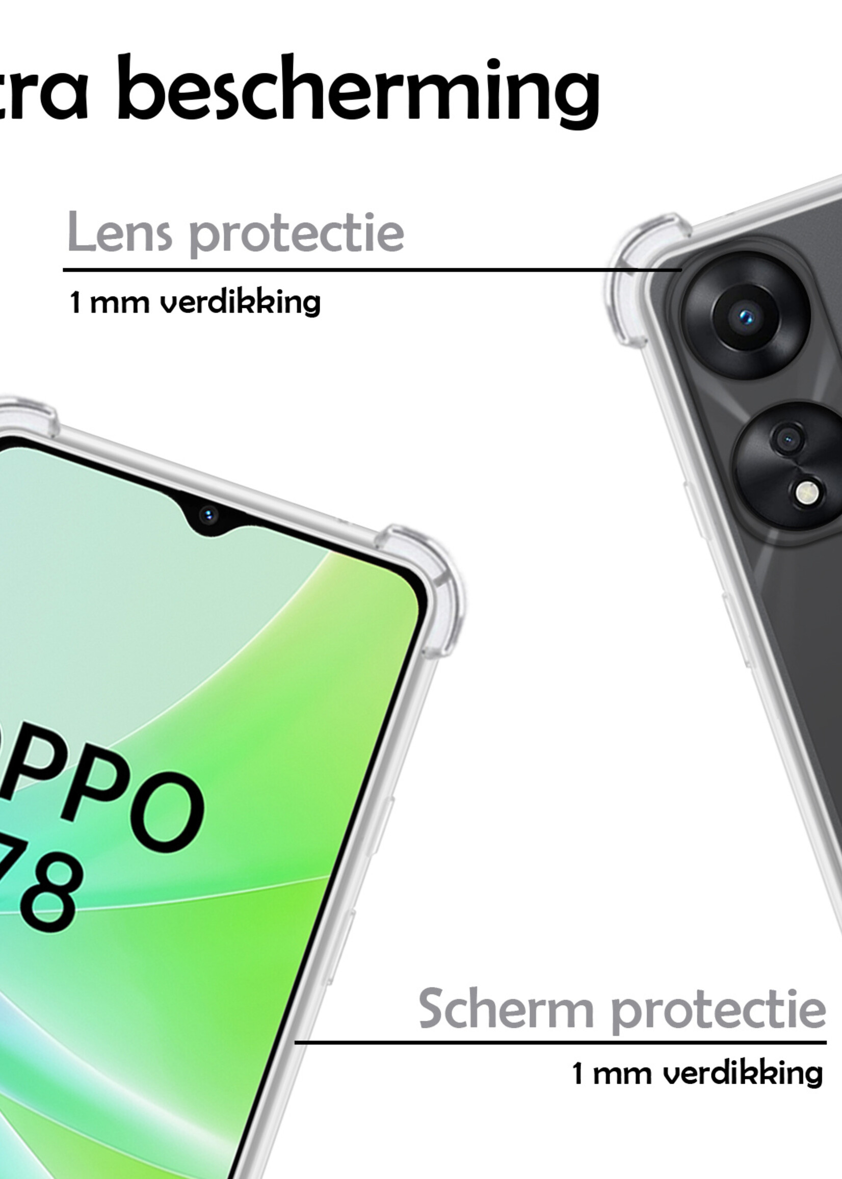 LUQ Hoesje Geschikt voor OPPO A78 5G Hoesje Shockproof Case Siliconen Met 2x Screenprotector - Hoes Geschikt voor OPPO A78 Hoes Cover Siliconen - Transparant