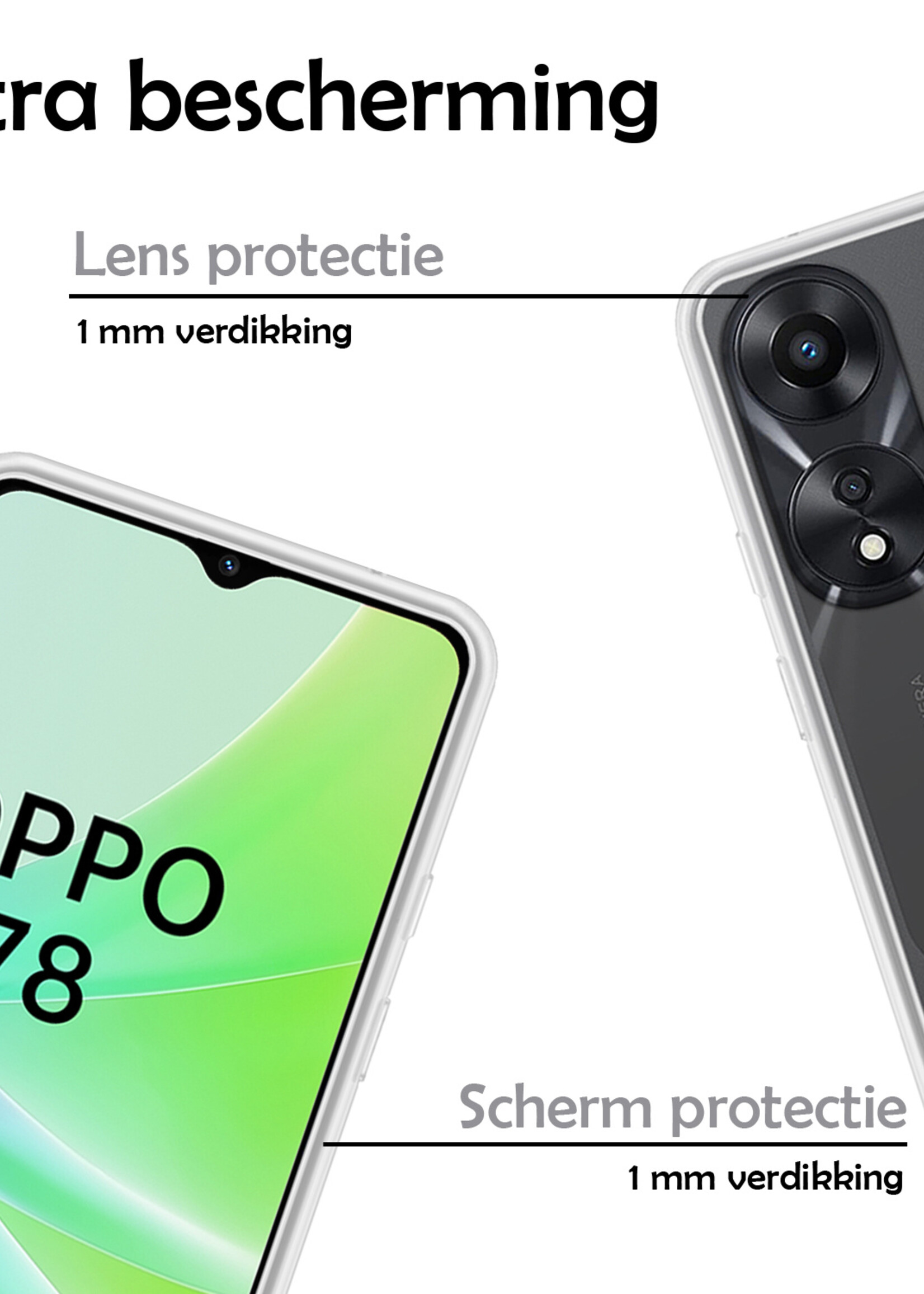 LUQ Hoesje Geschikt voor OPPO A78 5G Hoesje Siliconen Case Met 2x Screenprotector - Hoes Geschikt voor OPPO A78 Hoes Siliconen - Transparant