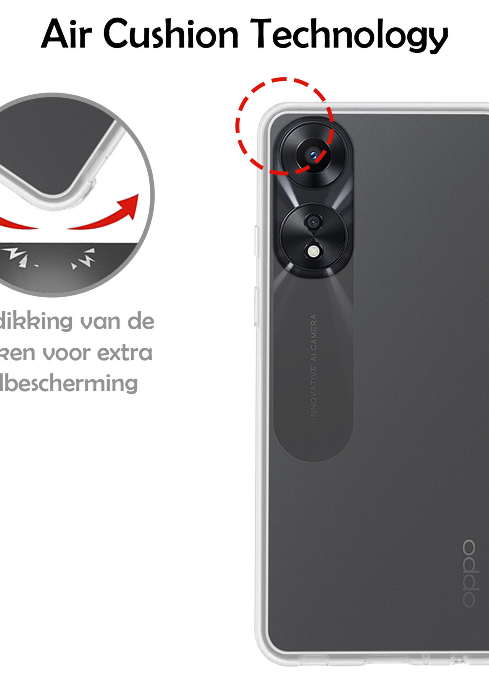 LUQ Hoesje Geschikt voor OPPO A78 5G Hoesje Siliconen Case Met 2x Screenprotector - Hoes Geschikt voor OPPO A78 Hoes Siliconen - Transparant