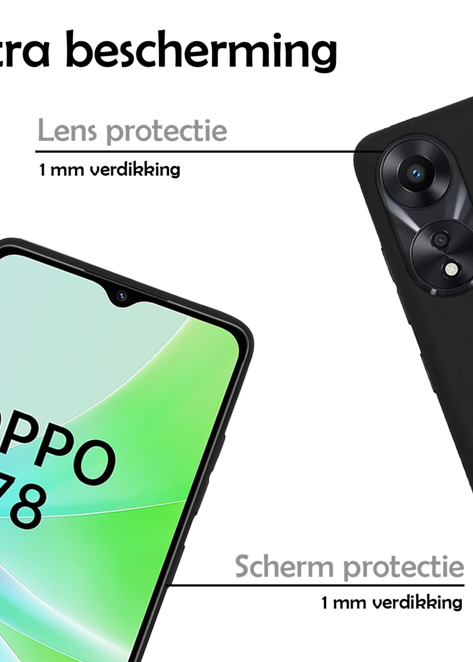 LUQ Hoesje Geschikt voor OPPO A78 5G Hoesje Siliconen Case Met Screenprotector - Hoes Geschikt voor OPPO A78 Hoes Siliconen - Zwart