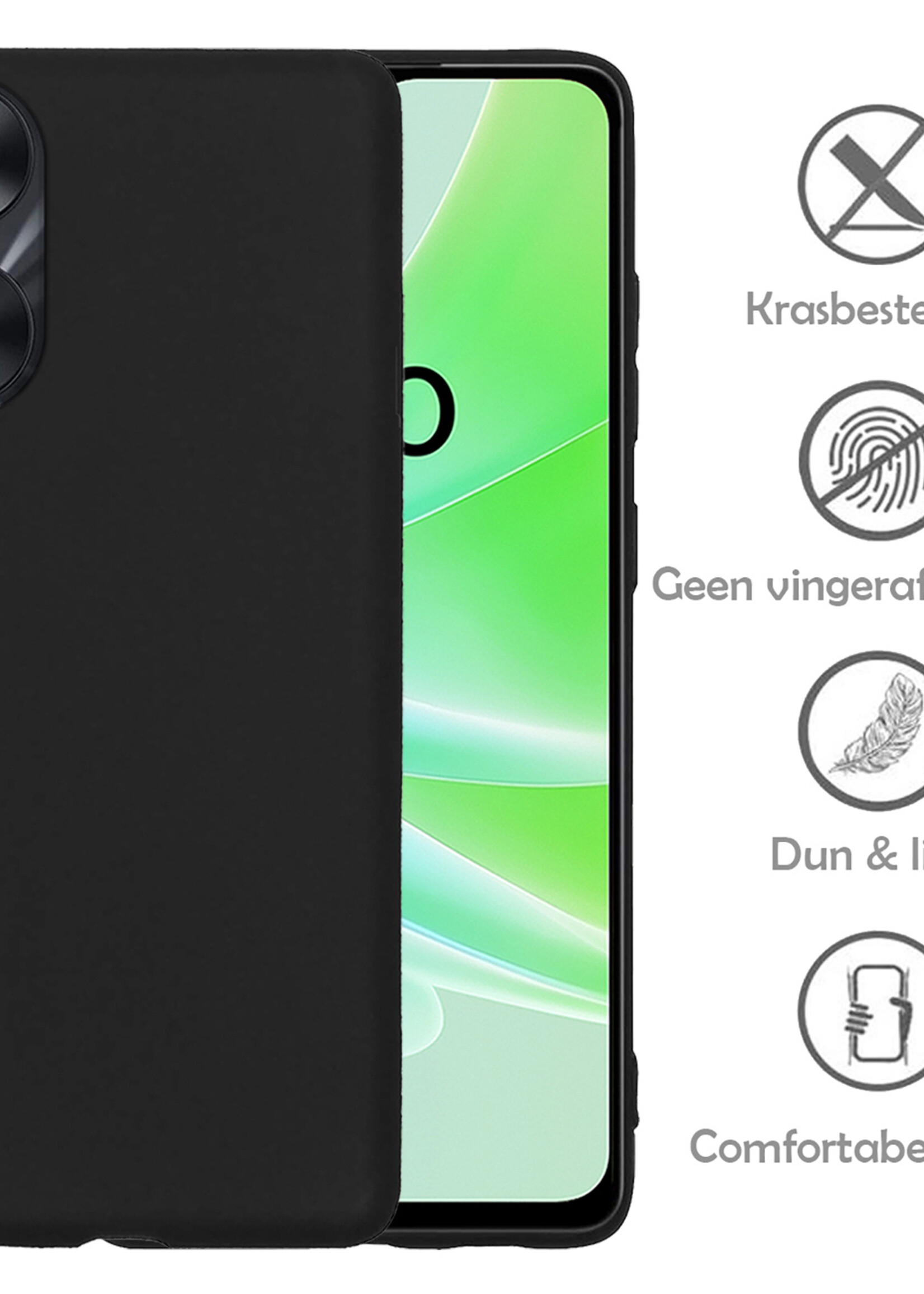LUQ Hoesje Geschikt voor OPPO A78 5G Hoesje Siliconen Case Met 2x Screenprotector - Hoes Geschikt voor OPPO A78 Hoes Siliconen - Zwart