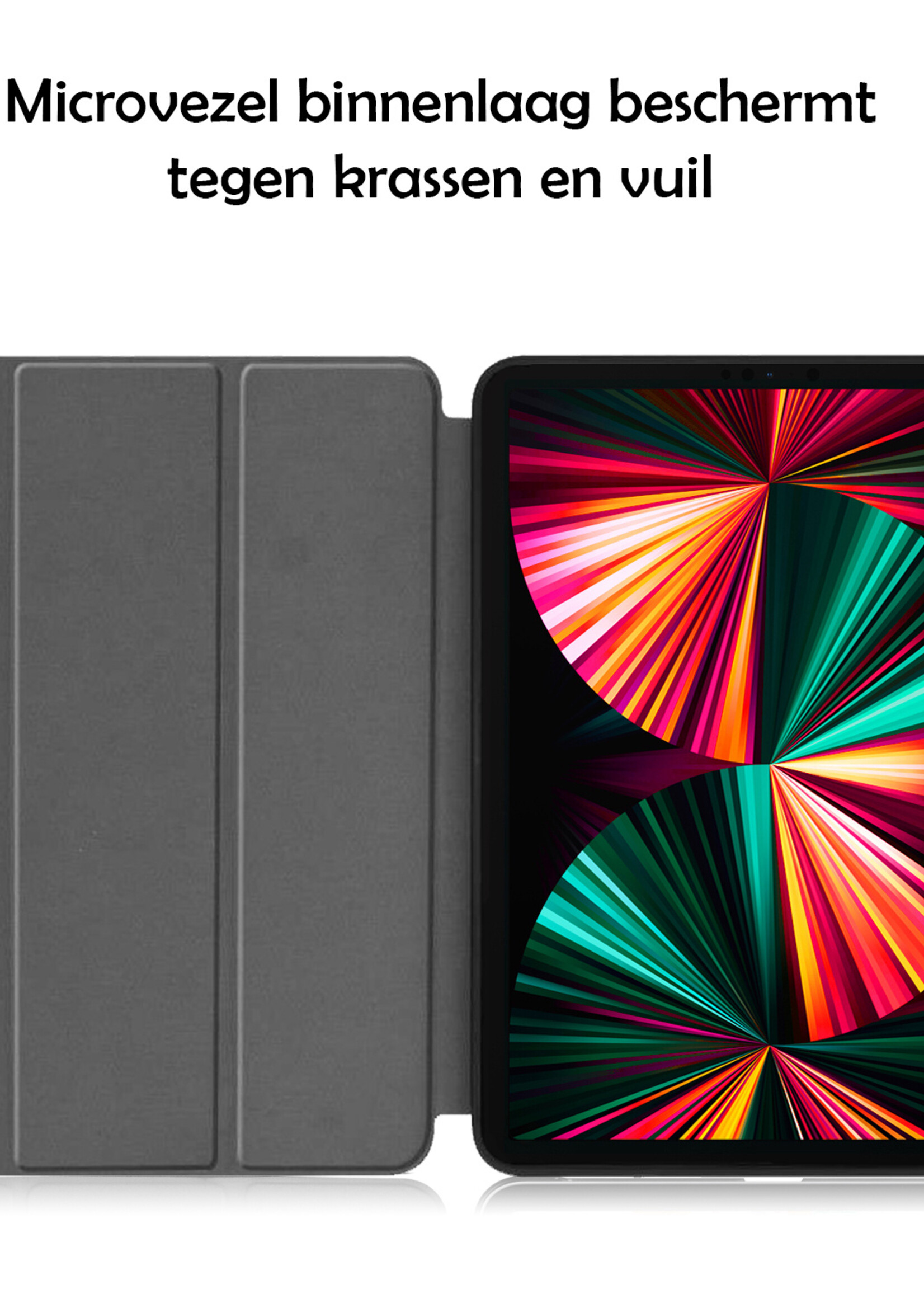 LUQ Hoes Geschikt voor iPad Pro 2021 (12,9 inch) Hoes Luxe Hoesje Case Met Uitsparing Geschikt voor Apple Pencil Met Screenprotector - Hoesje Geschikt voor iPad Pro 12,9 inch (2021) Hoes Cover - Zwart