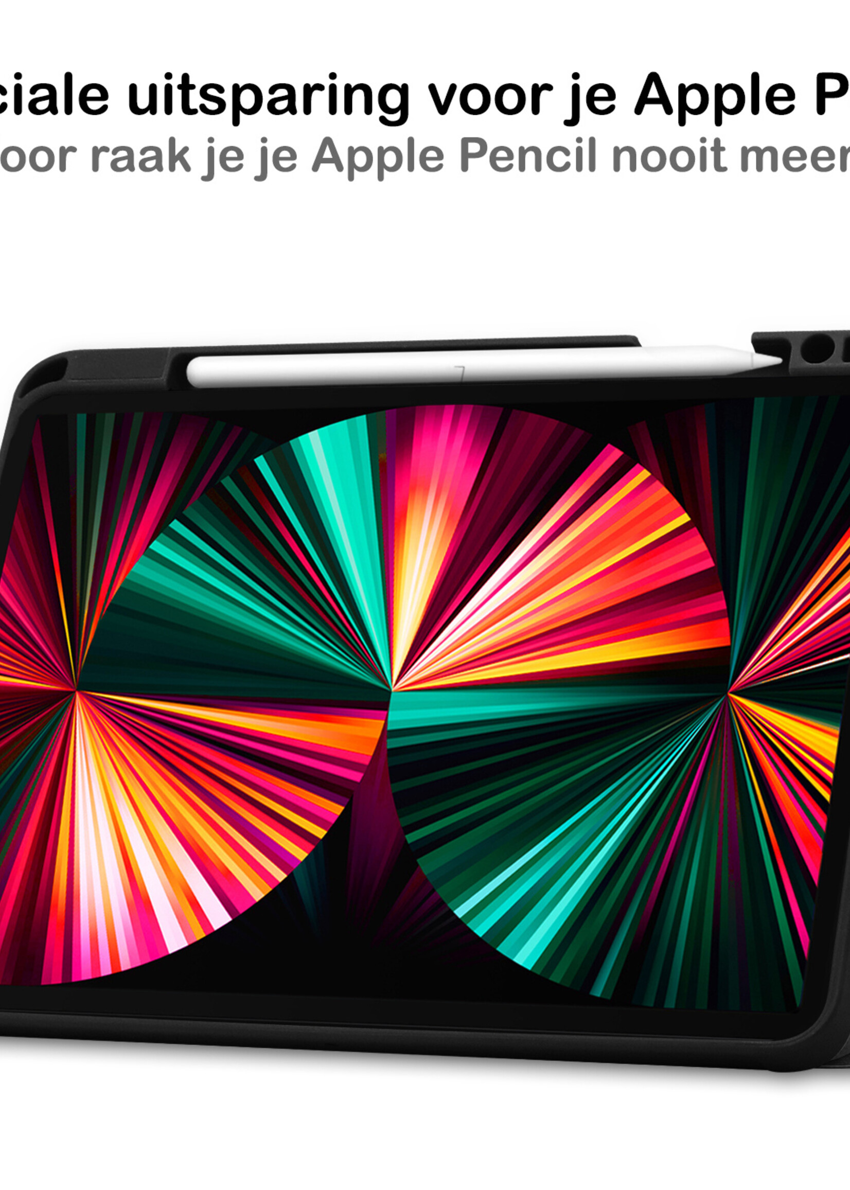 LUQ Hoes Geschikt voor iPad Pro 2021 (12,9 inch) Hoes Luxe Hoesje Case Met Uitsparing Geschikt voor Apple Pencil Met Screenprotector - Hoesje Geschikt voor iPad Pro 12,9 inch (2021) Hoes Cover - Zwart