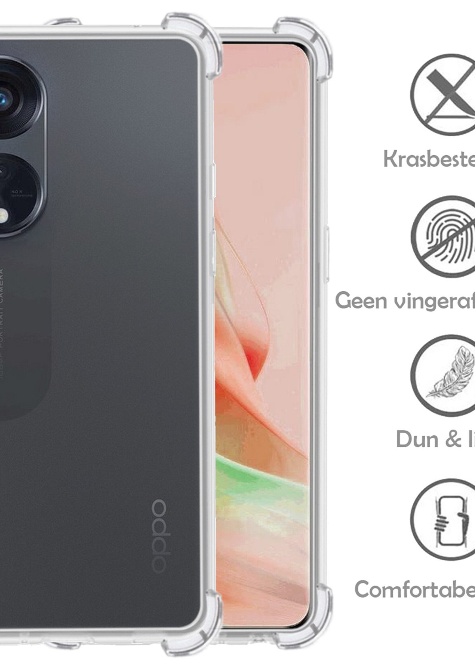 LUQ Hoesje Geschikt voor OPPO Reno 8T 4G Hoesje Shockproof Case Siliconen Met Screenprotector - Hoes Geschikt voor OPPO Reno 8T 4G Hoes Cover Siliconen - Transparant