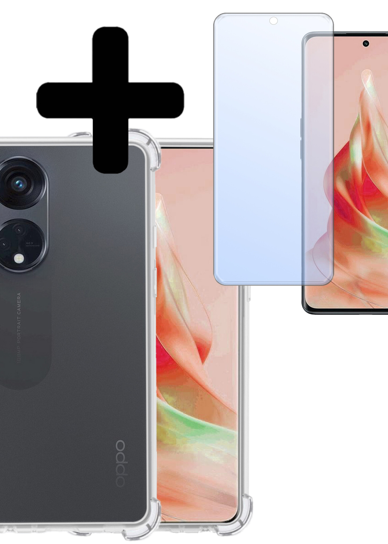 LUQ Hoesje Geschikt voor OPPO Reno 8T 4G Hoesje Shockproof Case Siliconen Met Screenprotector - Hoes Geschikt voor OPPO Reno 8T 4G Hoes Cover Siliconen - Transparant