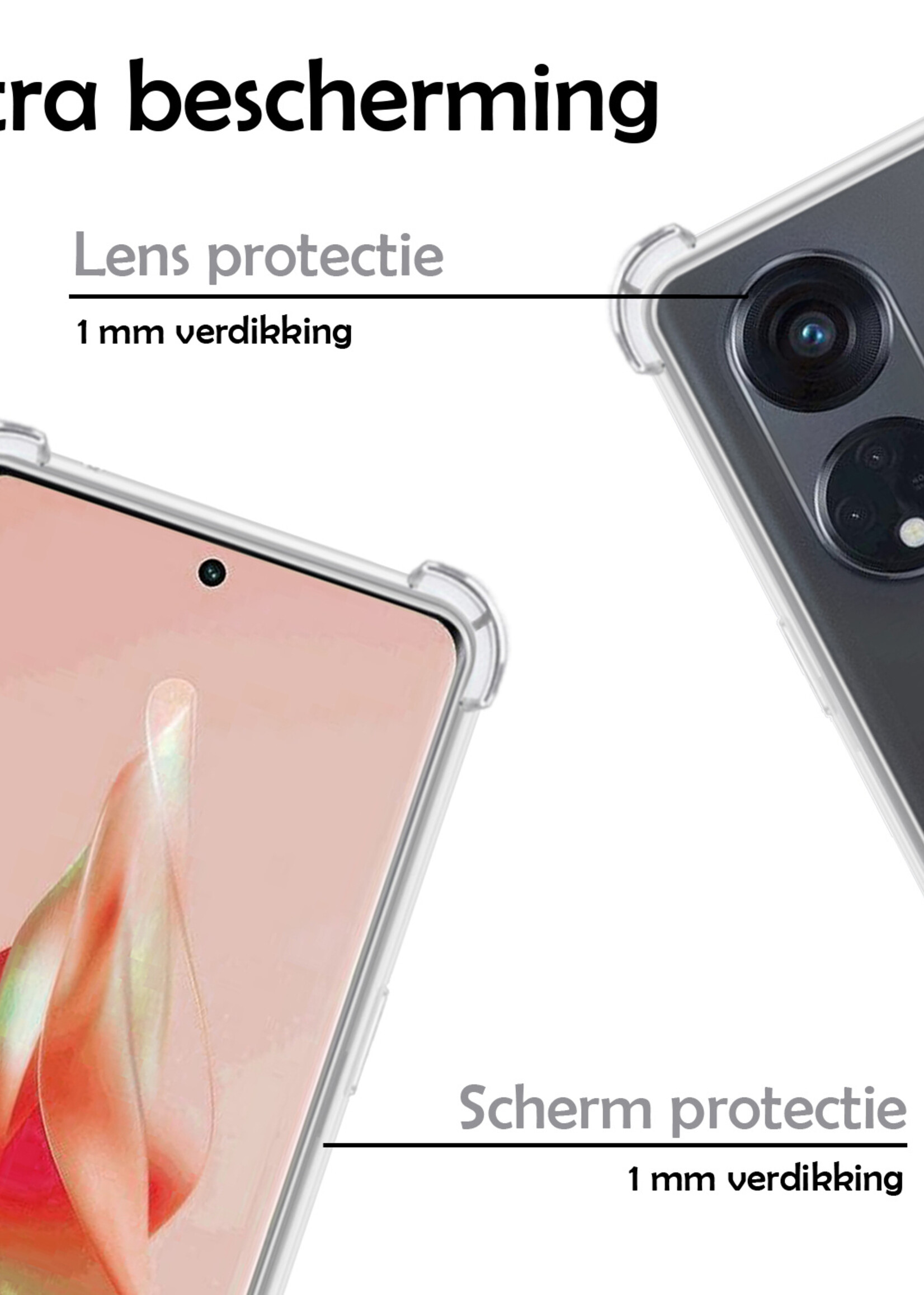 LUQ Hoesje Geschikt voor OPPO Reno 8T 4G Hoesje Shockproof Case Siliconen Met 2x Screenprotector - Hoes Geschikt voor OPPO Reno 8T 4G Hoes Cover Siliconen - Transparant