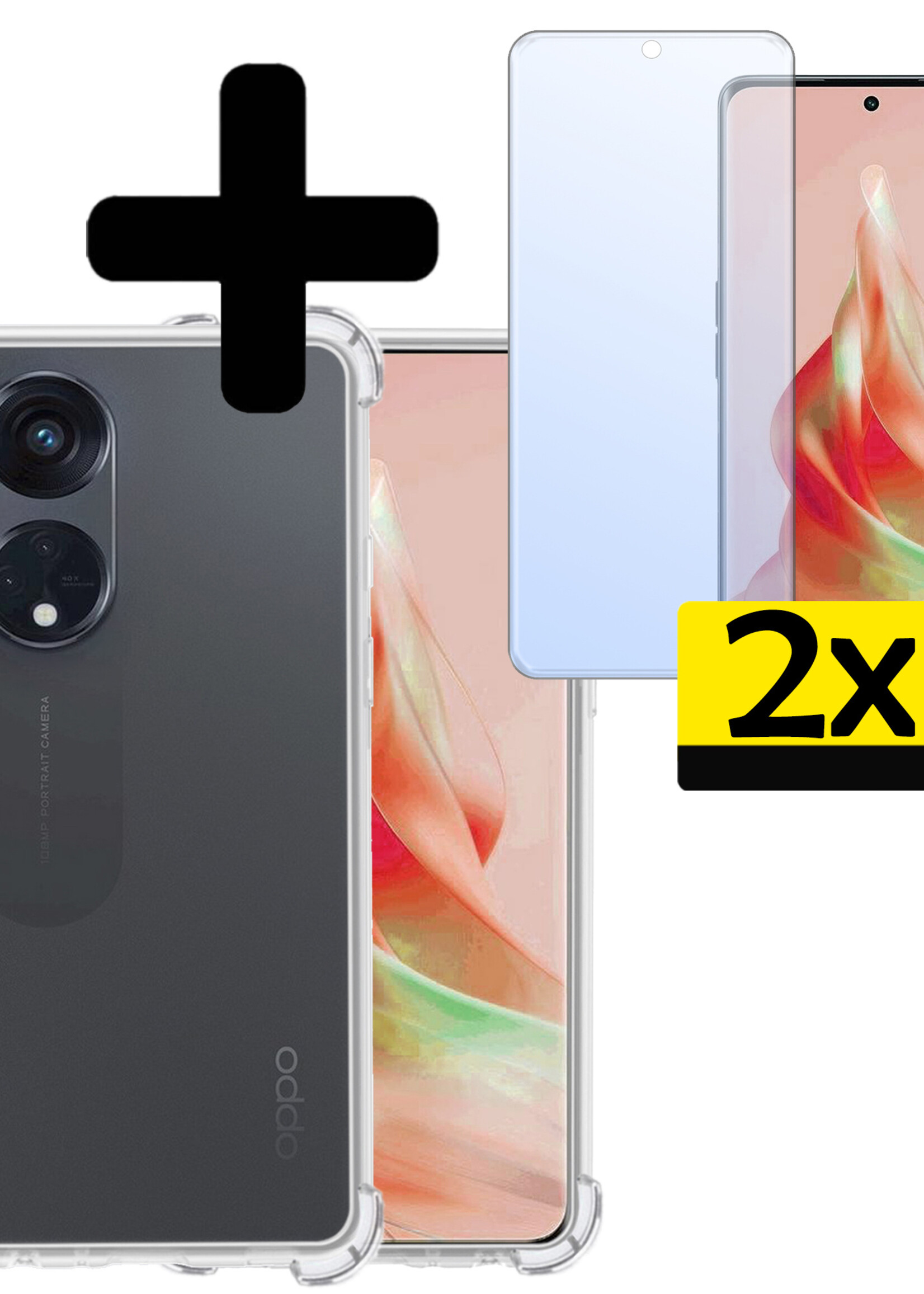 LUQ Hoesje Geschikt voor OPPO Reno 8T 4G Hoesje Shockproof Case Siliconen Met 2x Screenprotector - Hoes Geschikt voor OPPO Reno 8T 4G Hoes Cover Siliconen - Transparant