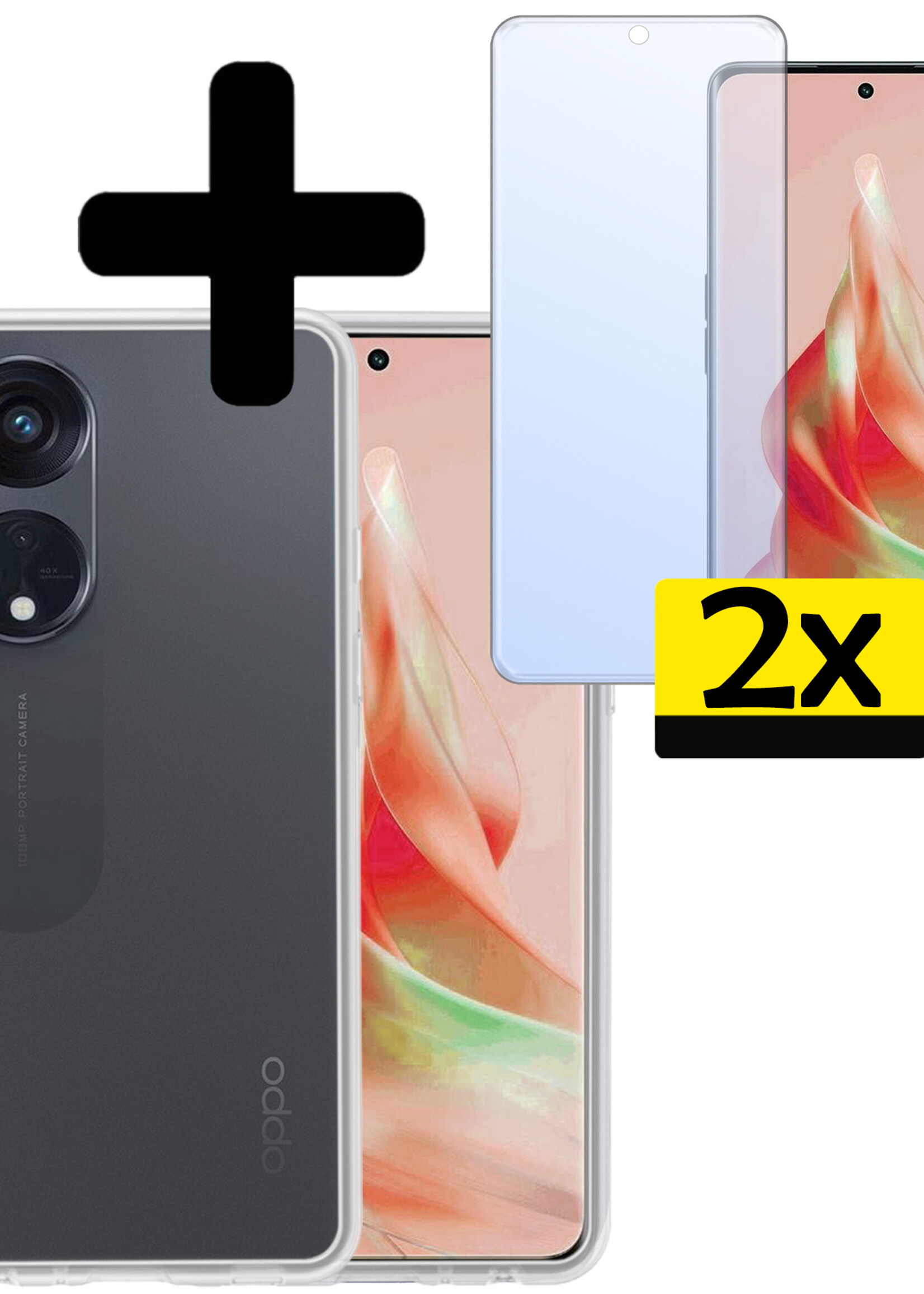 LUQ Hoesje Geschikt voor OPPO Reno 8T 4G Hoesje Siliconen Case Met 2x Screenprotector - Hoes Geschikt voor OPPO Reno 8T 4G Hoes Siliconen - Transparant