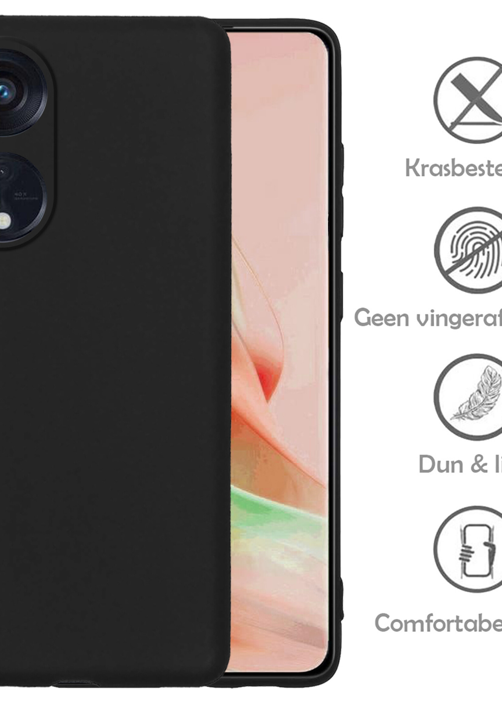 LUQ Hoesje Geschikt voor OPPO Reno 8T 4G Hoesje Siliconen Case Met Screenprotector - Hoes Geschikt voor OPPO Reno 8T 4G Hoes Siliconen - Zwart