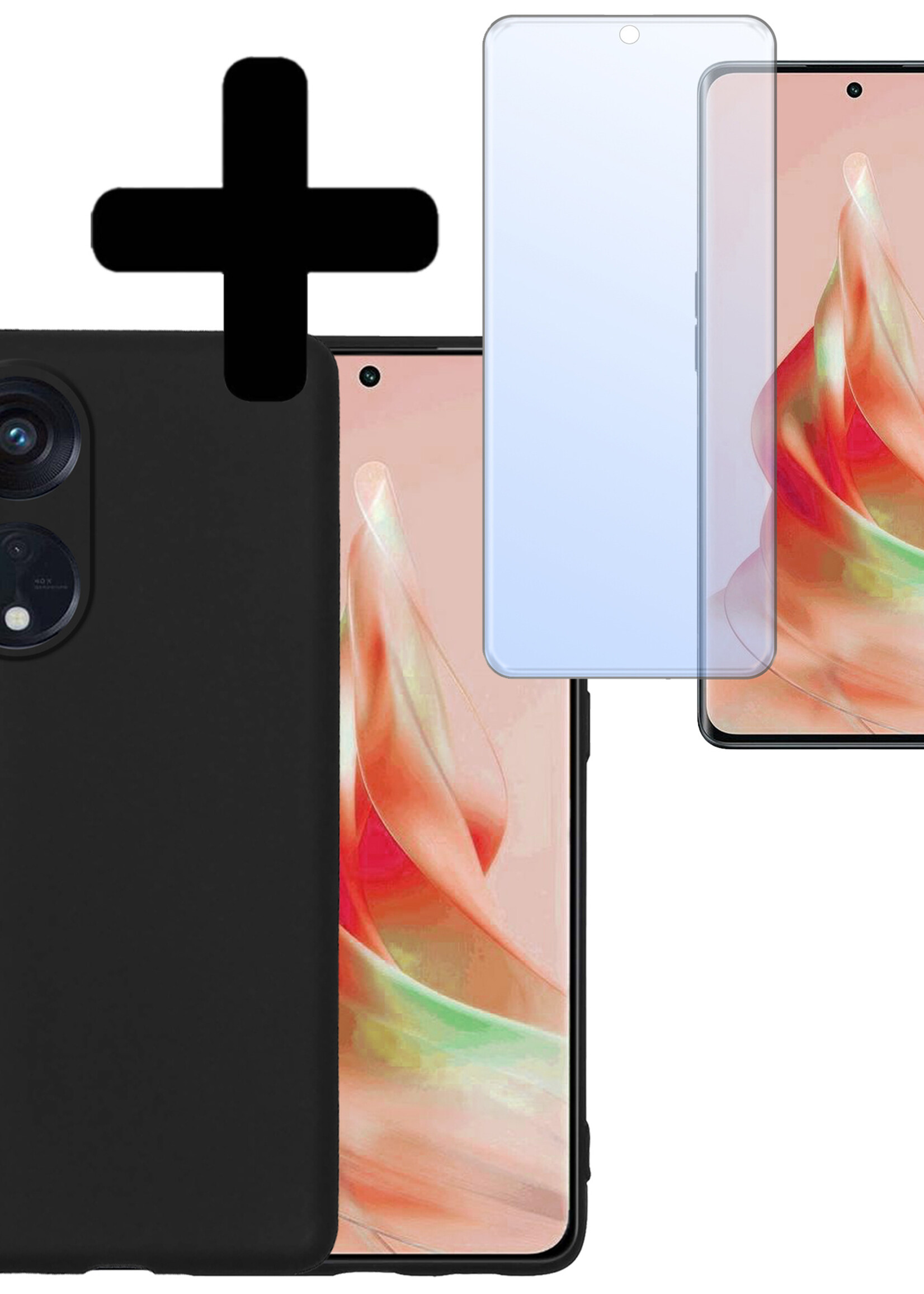 LUQ Hoesje Geschikt voor OPPO Reno 8T 4G Hoesje Siliconen Case Met Screenprotector - Hoes Geschikt voor OPPO Reno 8T 4G Hoes Siliconen - Zwart