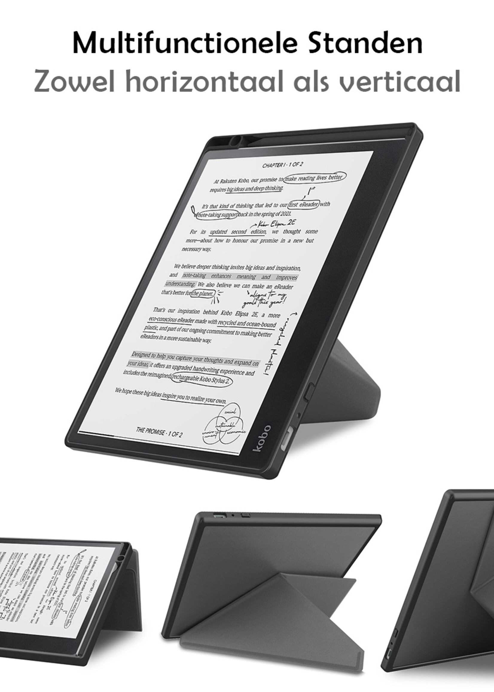 LUQ Hoesje Geschikt voor Kobo Elipsa 2E Hoes Bescherm Hoesje Case Luxe Sleep Cover - Grijs