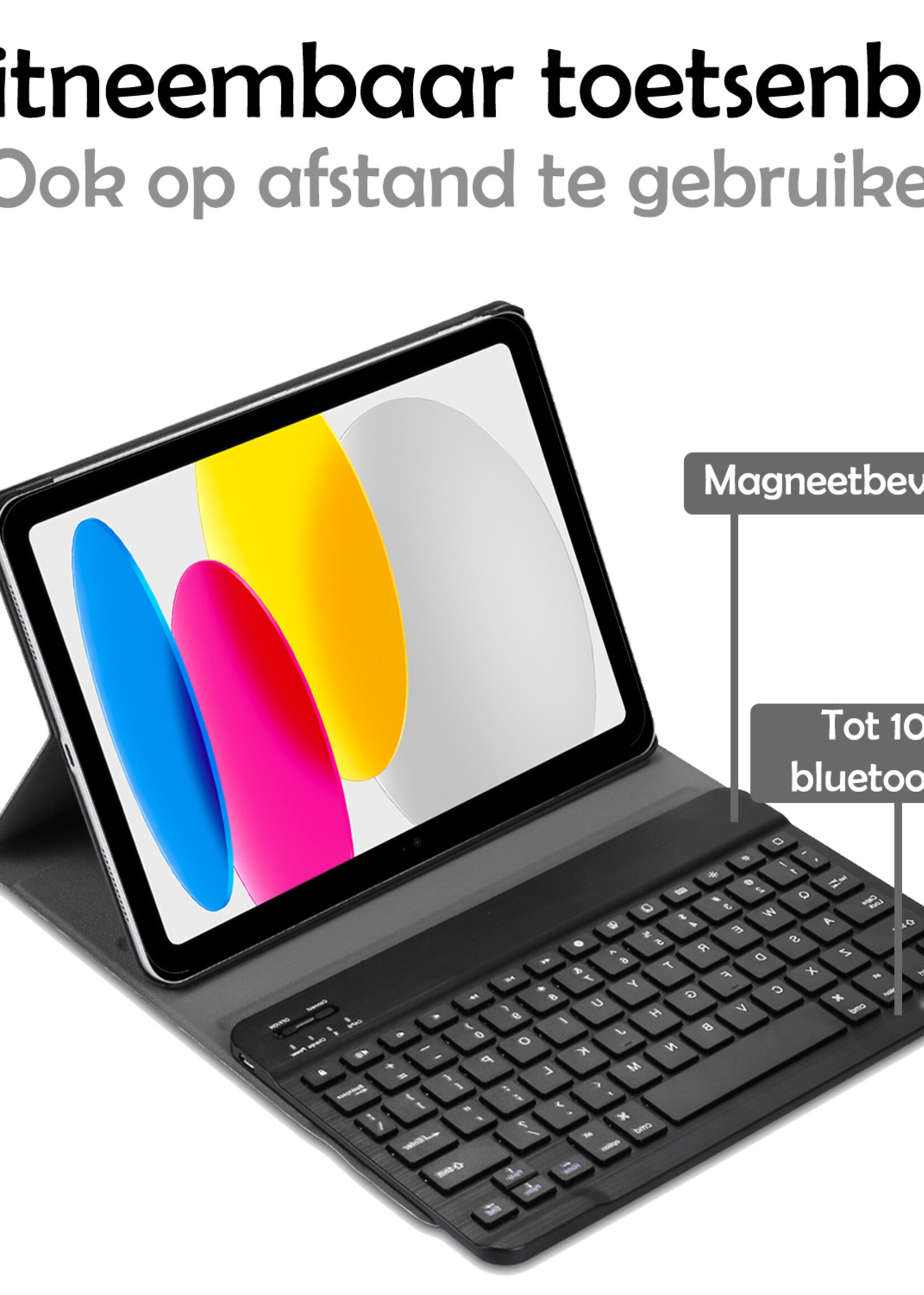 LUQ Hoes Geschikt voor iPad 2022 Hoes Keyboard Cover Toetsenbord Hoesje - Hoesje Geschikt voor iPad 10 Toetsenbord Hoes - Zwart