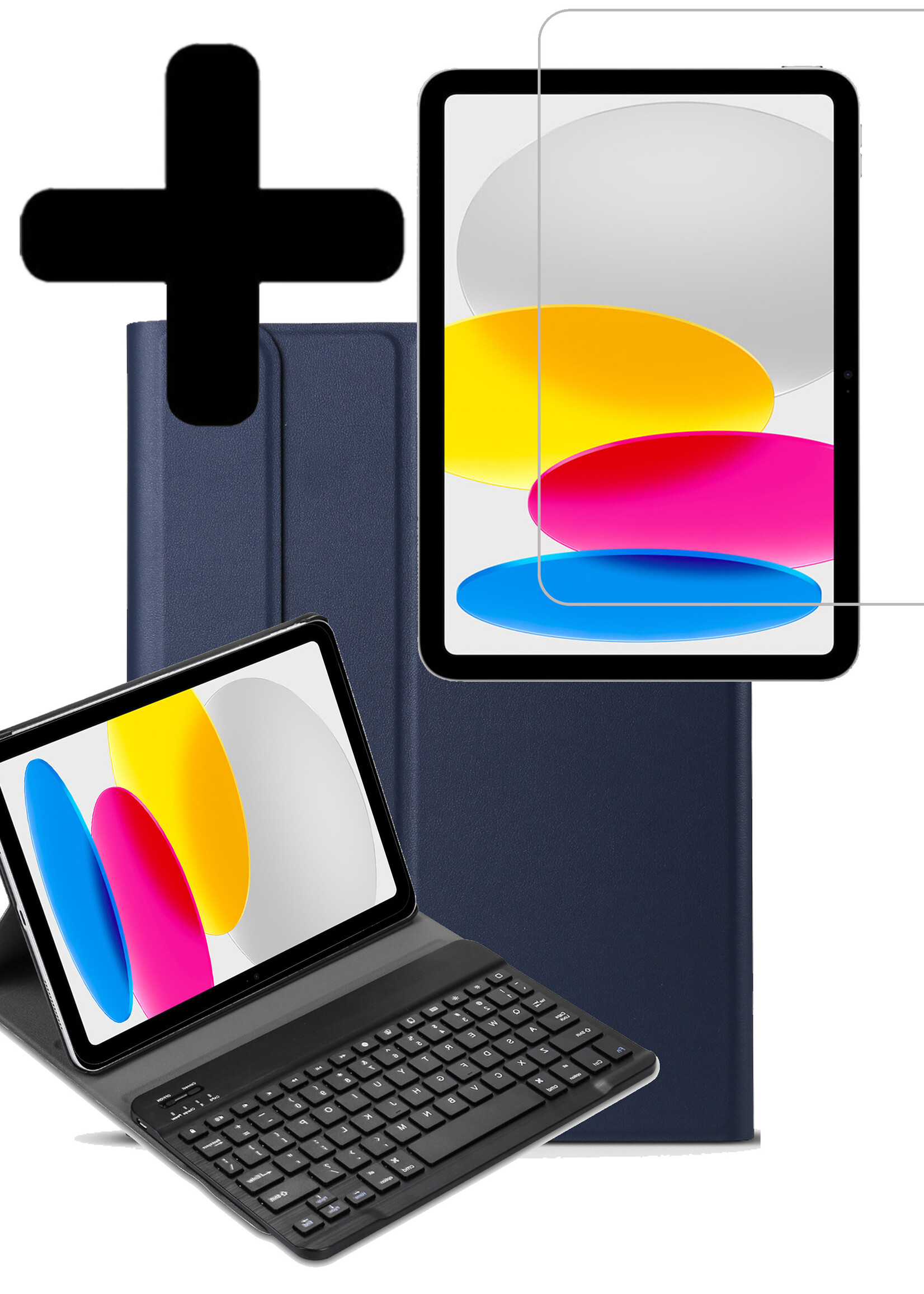 LUQ Hoes Geschikt voor iPad 2022 Hoes Keyboard Cover Toetsenbord Hoesje Met Screenprotector - Hoesje Geschikt voor iPad 10 Toetsenbord Hoes - Donkerblauw
