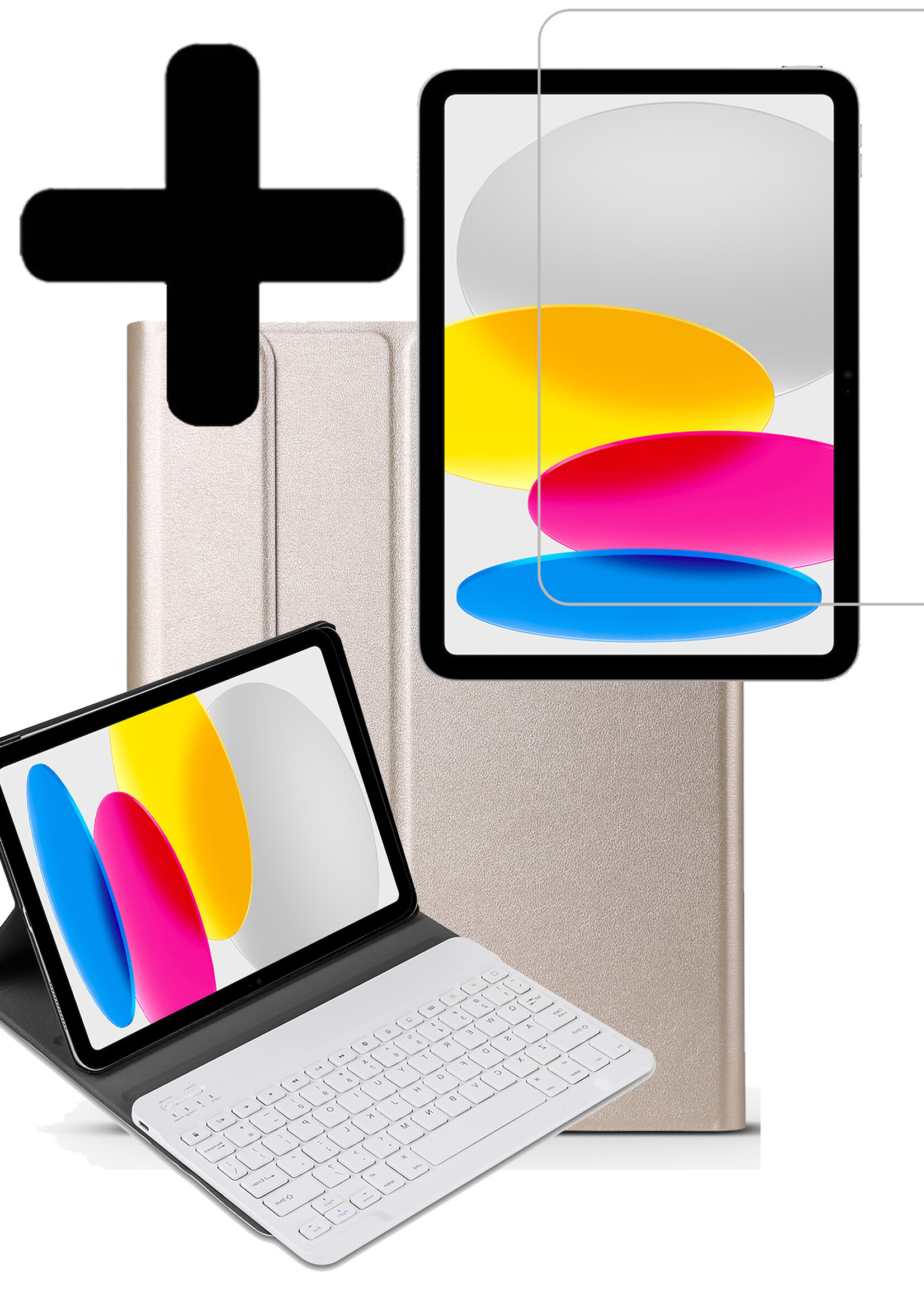 LUQ Hoes Geschikt voor iPad 2022 Hoes Keyboard Cover Toetsenbord Hoesje Met Screenprotector - Hoesje Geschikt voor iPad 10 Toetsenbord Hoes - Goud