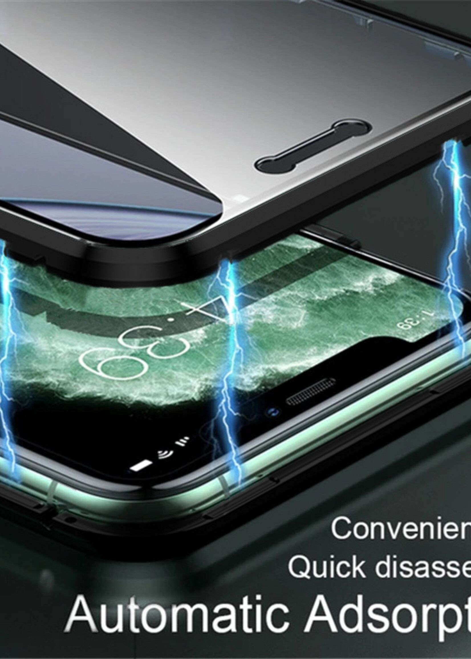 LUQ Hoesje Geschikt voor iPhone 11 Hoesje Magnetische Adsorptie Back Case - Hoes Geschikt voor iPhone 11 Hoesje Met Metalen Frame - Zwart