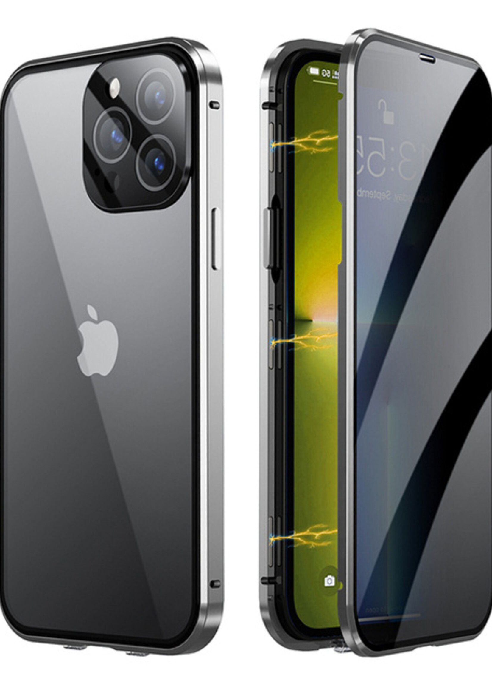 LUQ Hoesje Geschikt voor iPhone 12 Mini Hoesje Magnetische Adsorptie Back Case - Hoes Geschikt voor iPhone 12 Mini Hoesje Met Metalen Frame - Zilver