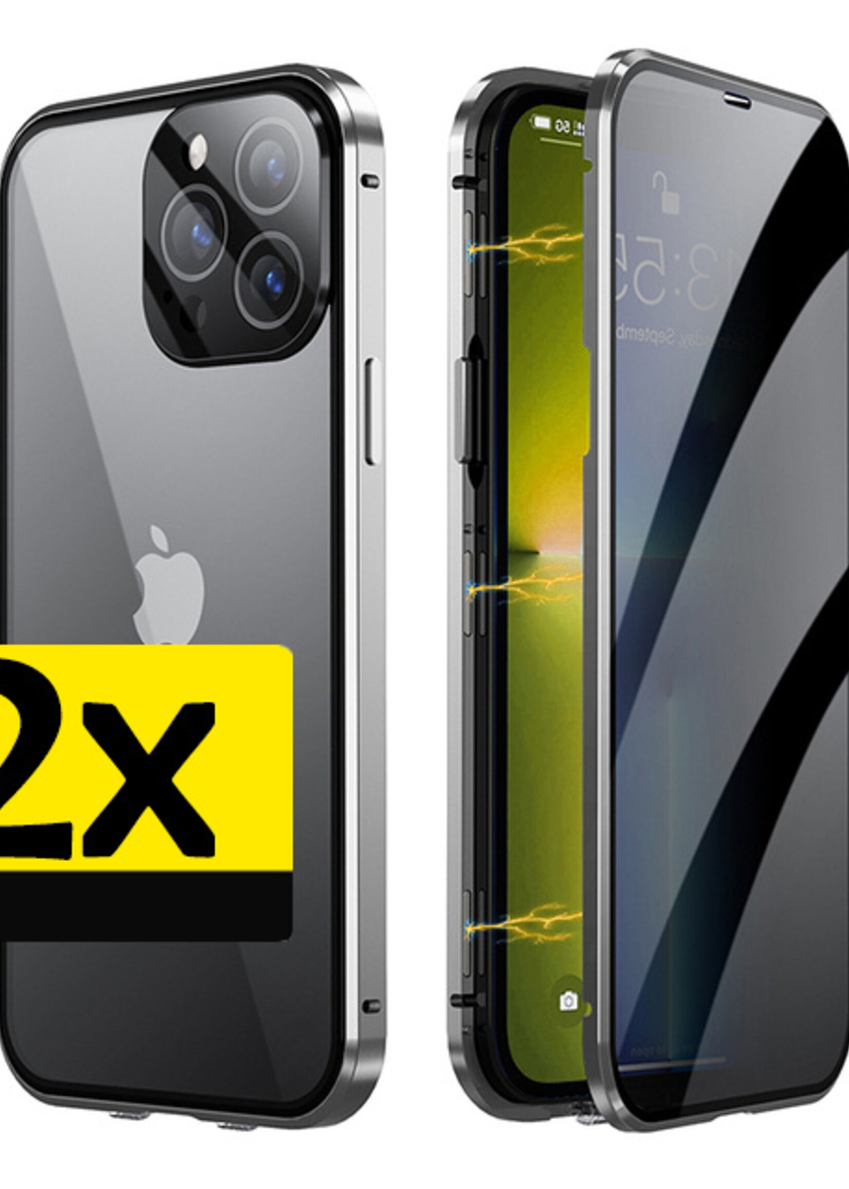 LUQ Hoesje Geschikt voor iPhone 12 Pro Hoesje Magnetische Adsorptie Back Case - Hoes Geschikt voor iPhone 12 Pro Hoesje Met Metalen Frame - Zilver - 2 Stuks