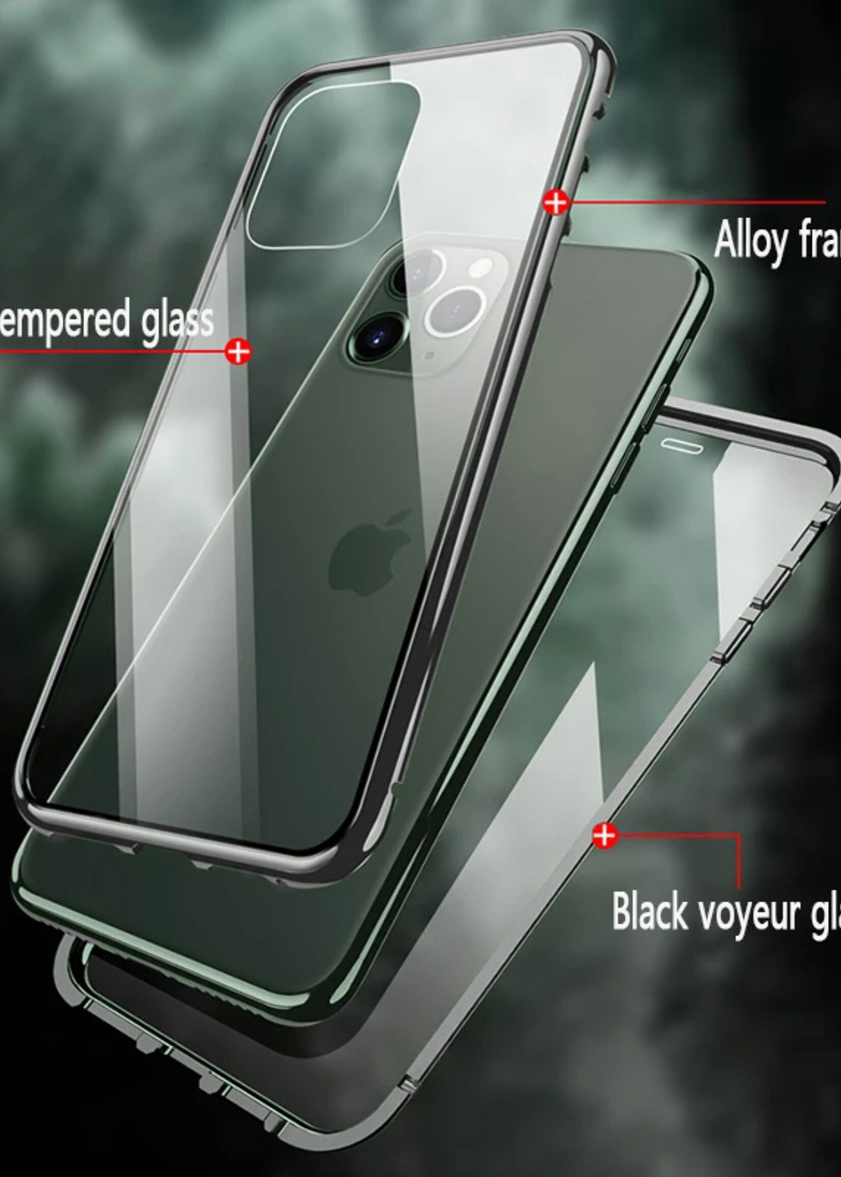 LUQ Hoesje Geschikt voor iPhone 13 Pro Max Hoesje Magnetische Adsorptie Back Case - Hoes Geschikt voor iPhone 13 Pro Max Hoesje Met Metalen Frame - Zilver