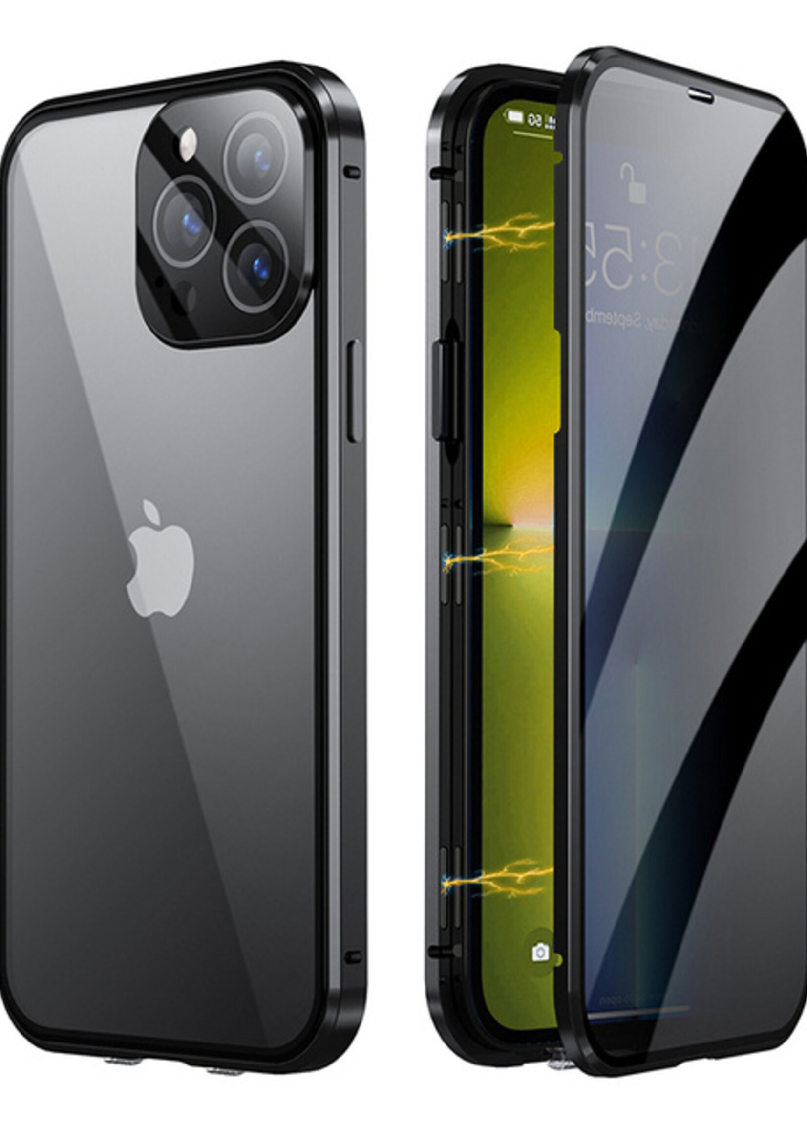 LUQ Hoesje Geschikt voor iPhone 6 Hoesje Magnetische Adsorptie Back Case - Hoes Geschikt voor iPhone 6 Hoesje Met Metalen Frame - Zwart