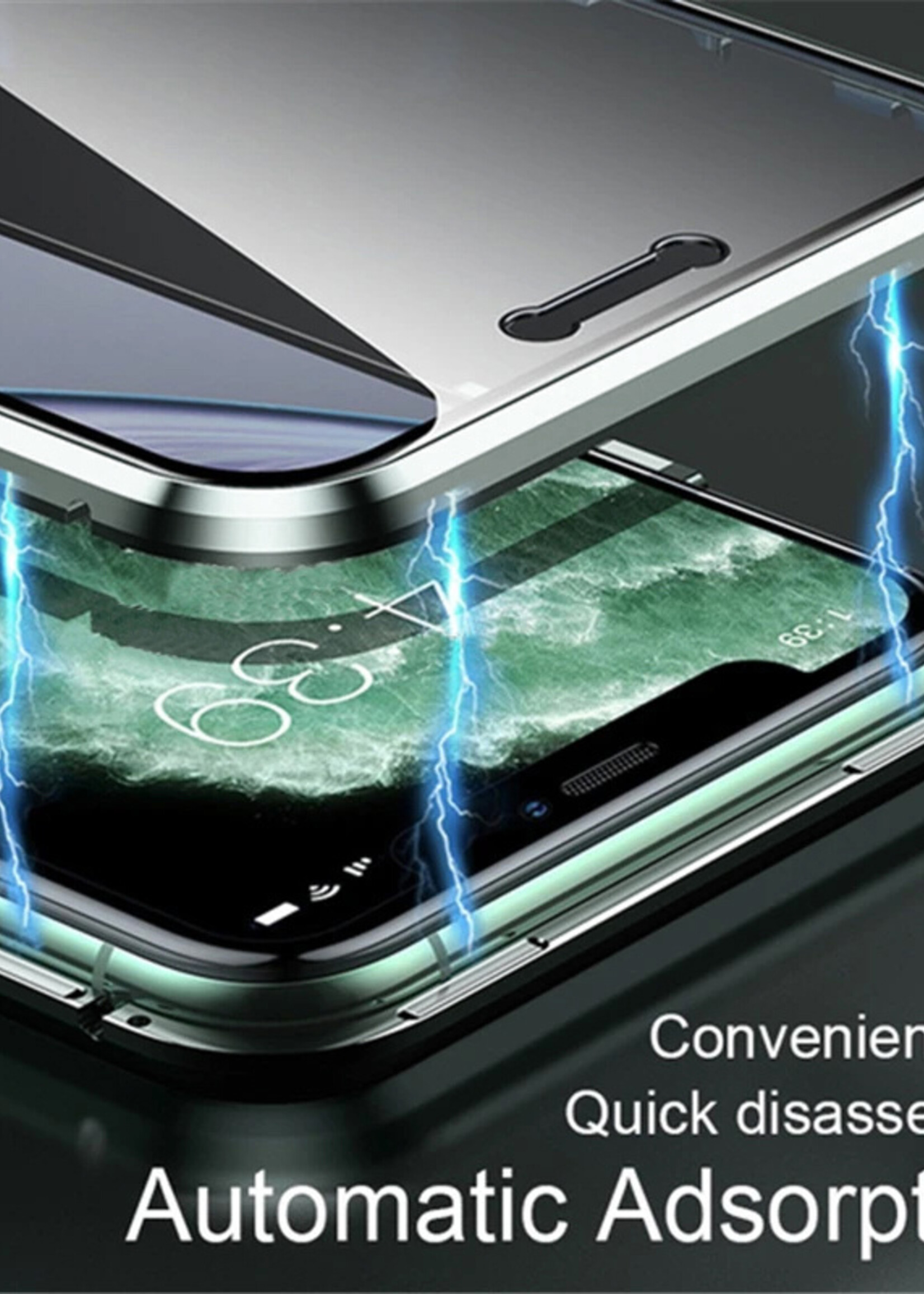 LUQ Hoesje Geschikt voor iPhone 7 Hoesje Magnetische Adsorptie Back Case - Hoes Geschikt voor iPhone 7 Hoesje Met Metalen Frame - Zilver