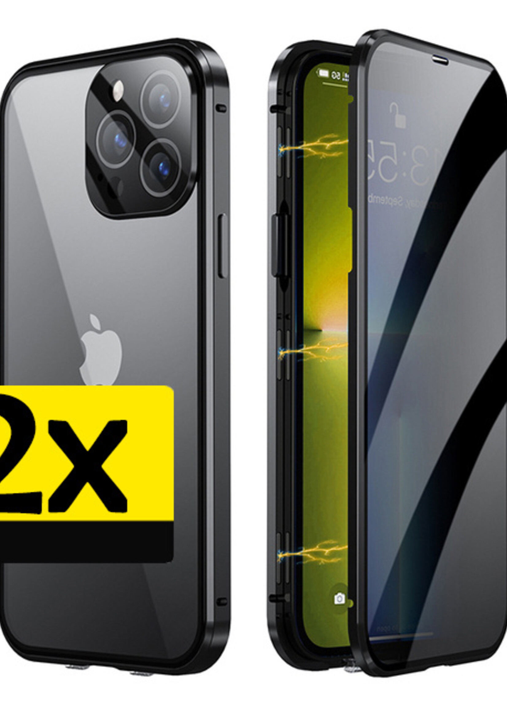 LUQ Hoesje Geschikt voor iPhone XR Hoesje Magnetische Adsorptie Back Case - Hoes Geschikt voor iPhone XR Hoesje Met Metalen Frame - Zwart - 2 Stuks